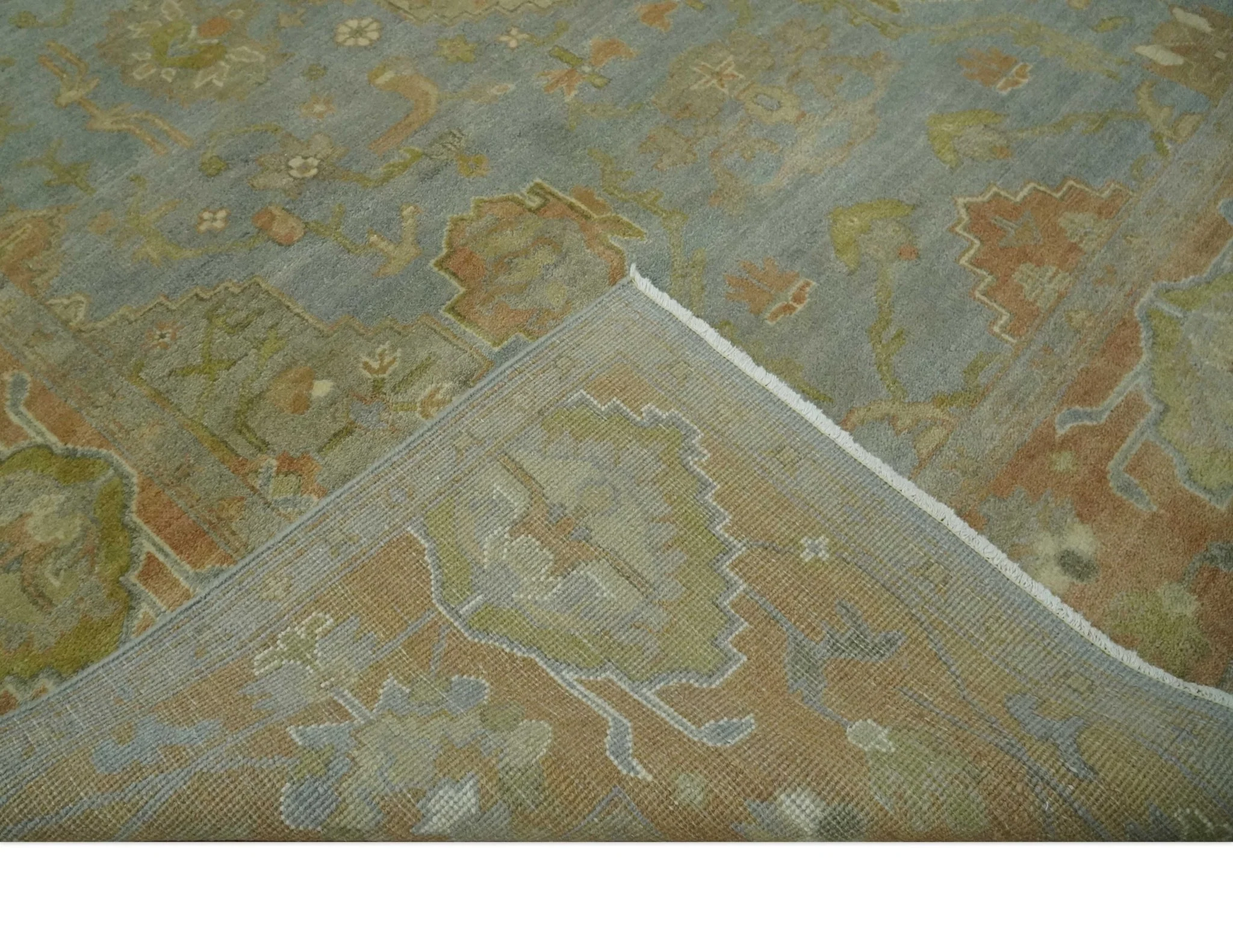 Antique style Gray, Rust and Green Hand Knotted 8x10 Oriental Oushak wool Area Rug - Image 6