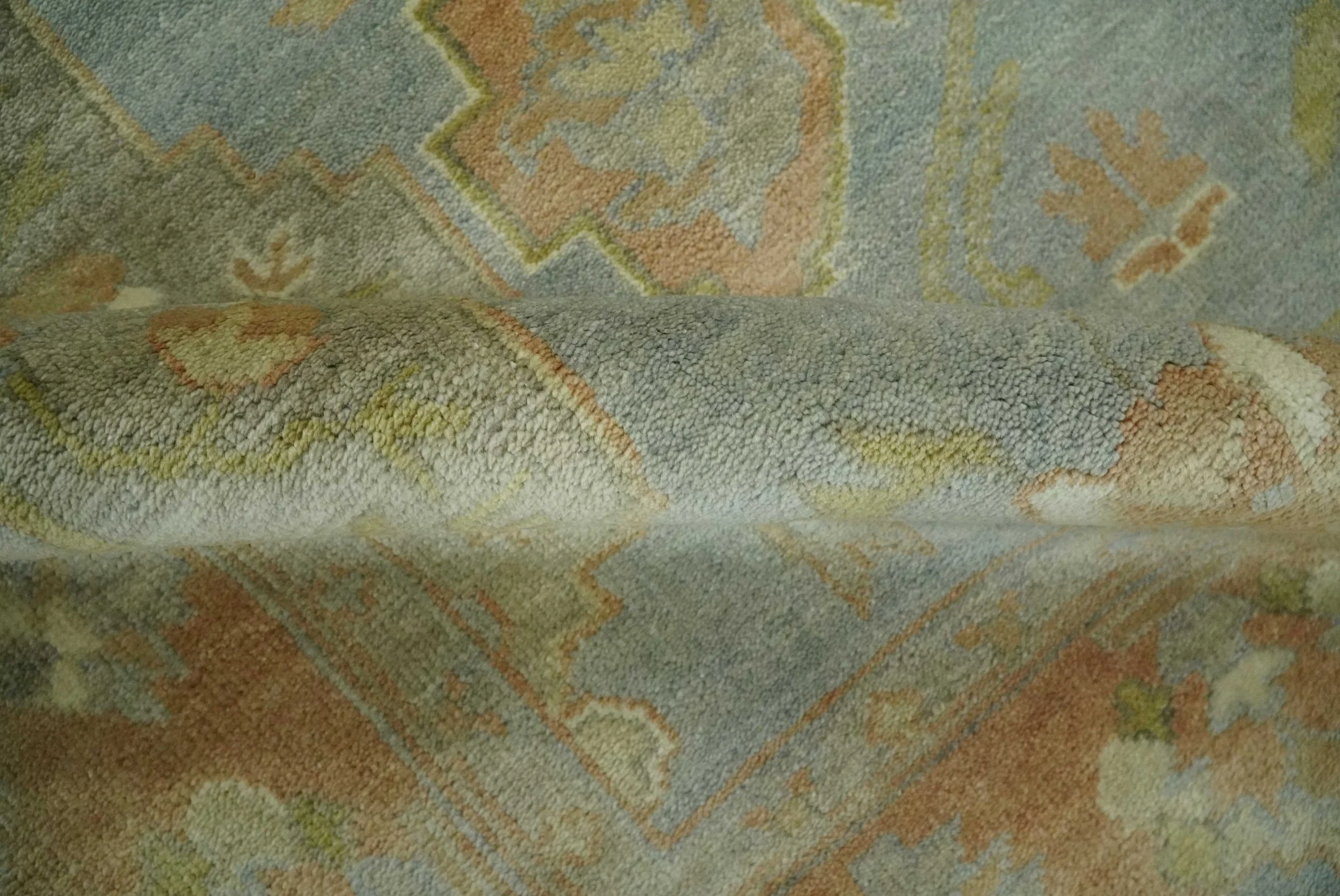 Antique style Gray, Rust and Green Hand Knotted 8x10 Oriental Oushak wool Area Rug - Image 7