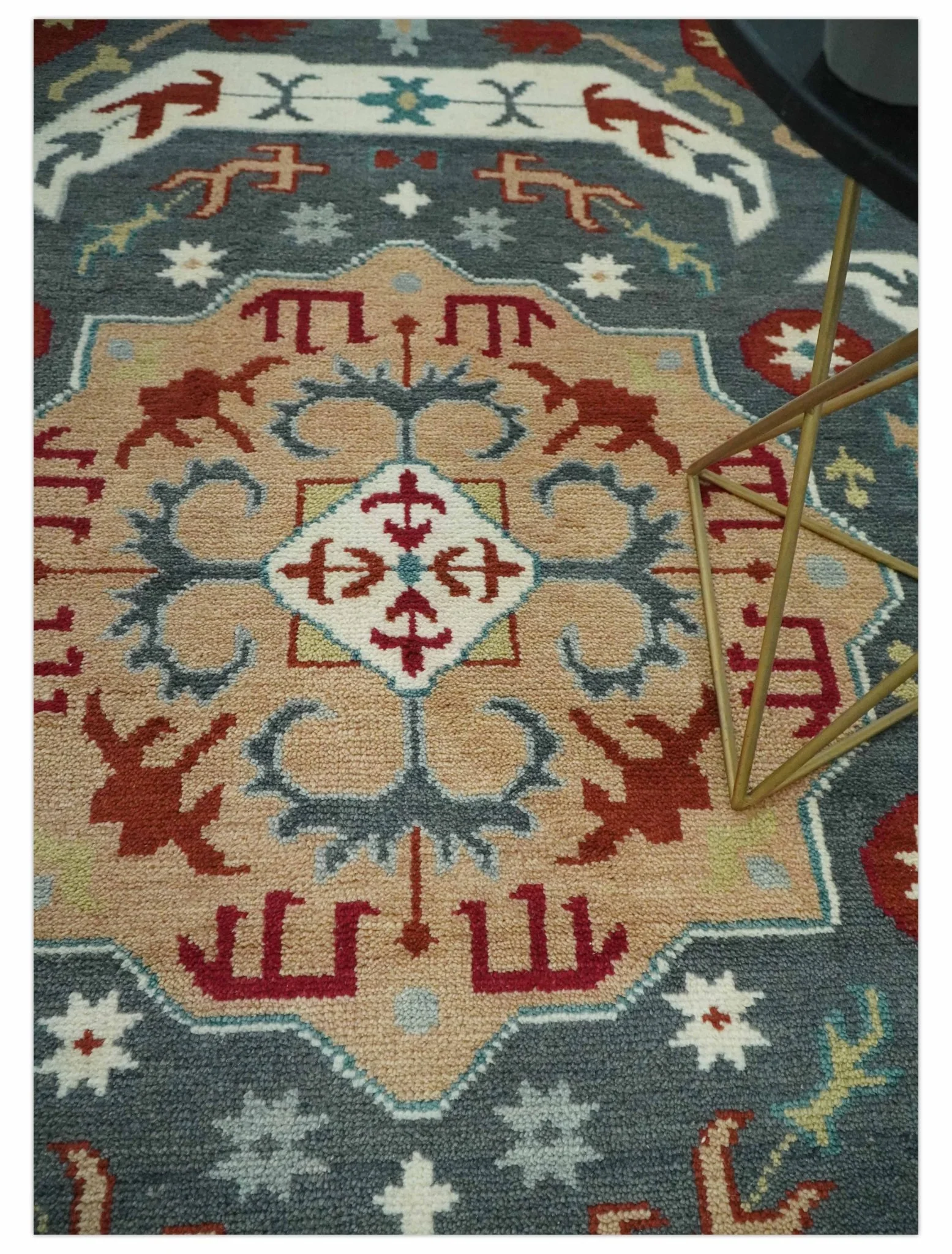Custom Made Gray, Rust and Peach Traditional Medallion Mamluk Design wool Rug - Image 3