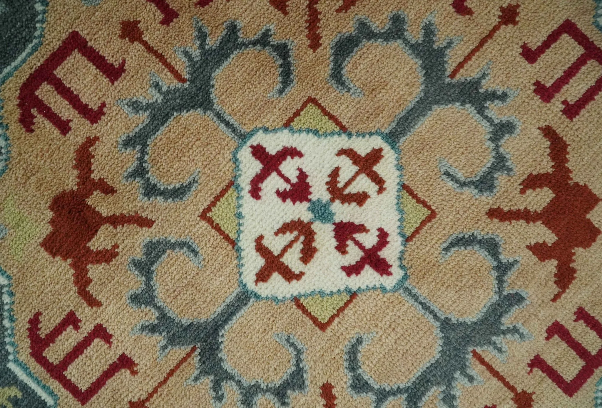 Custom Made Gray, Rust and Peach Traditional Medallion Mamluk Design wool Rug - Image 5