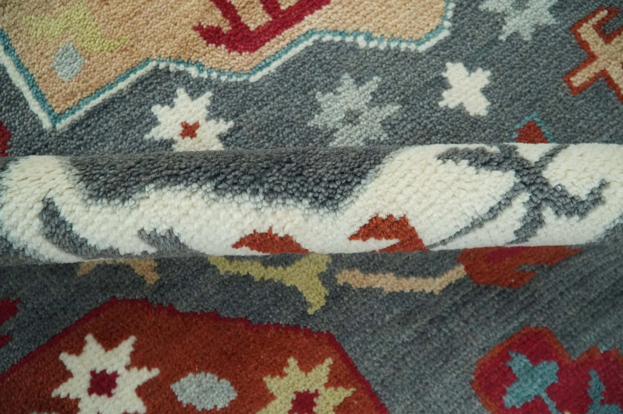Custom Made Gray, Rust and Peach Traditional Medallion Mamluk Design wool Rug - Image 7