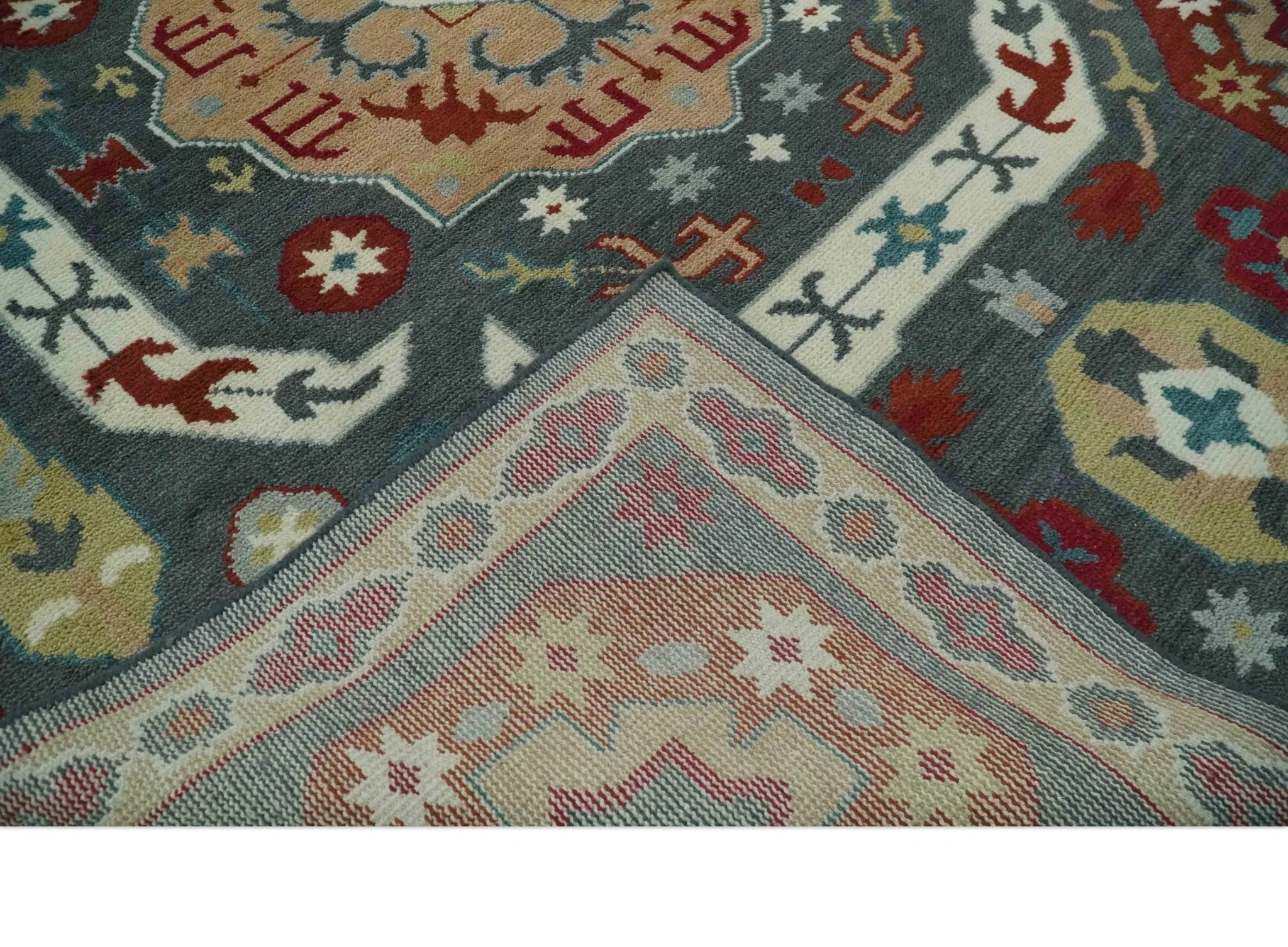 Custom Made Gray, Rust and Peach Traditional Medallion Mamluk Design wool Rug - Image 8
