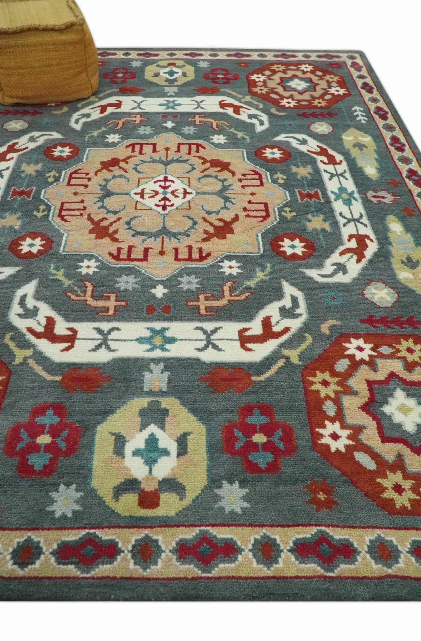 8x10 Gray, Rust and Peach Traditional Medallion Mamluk Design wool Rug - Image 3