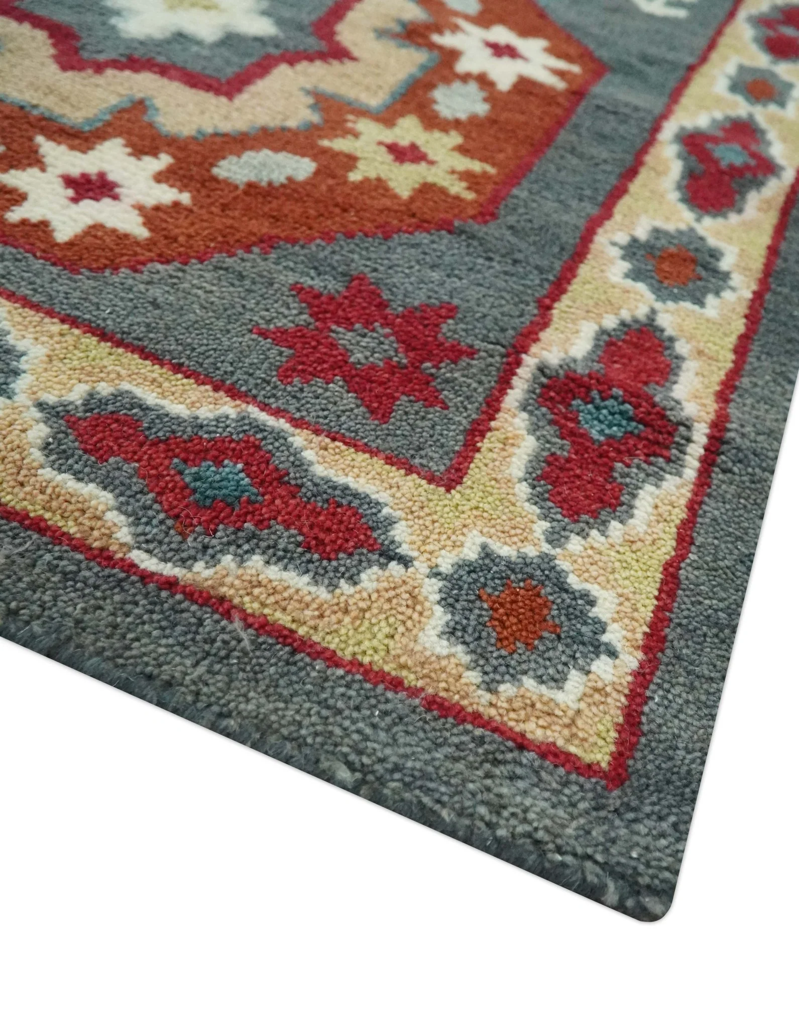 8x10 Gray, Rust and Peach Traditional Medallion Mamluk Design wool Rug - Image 5