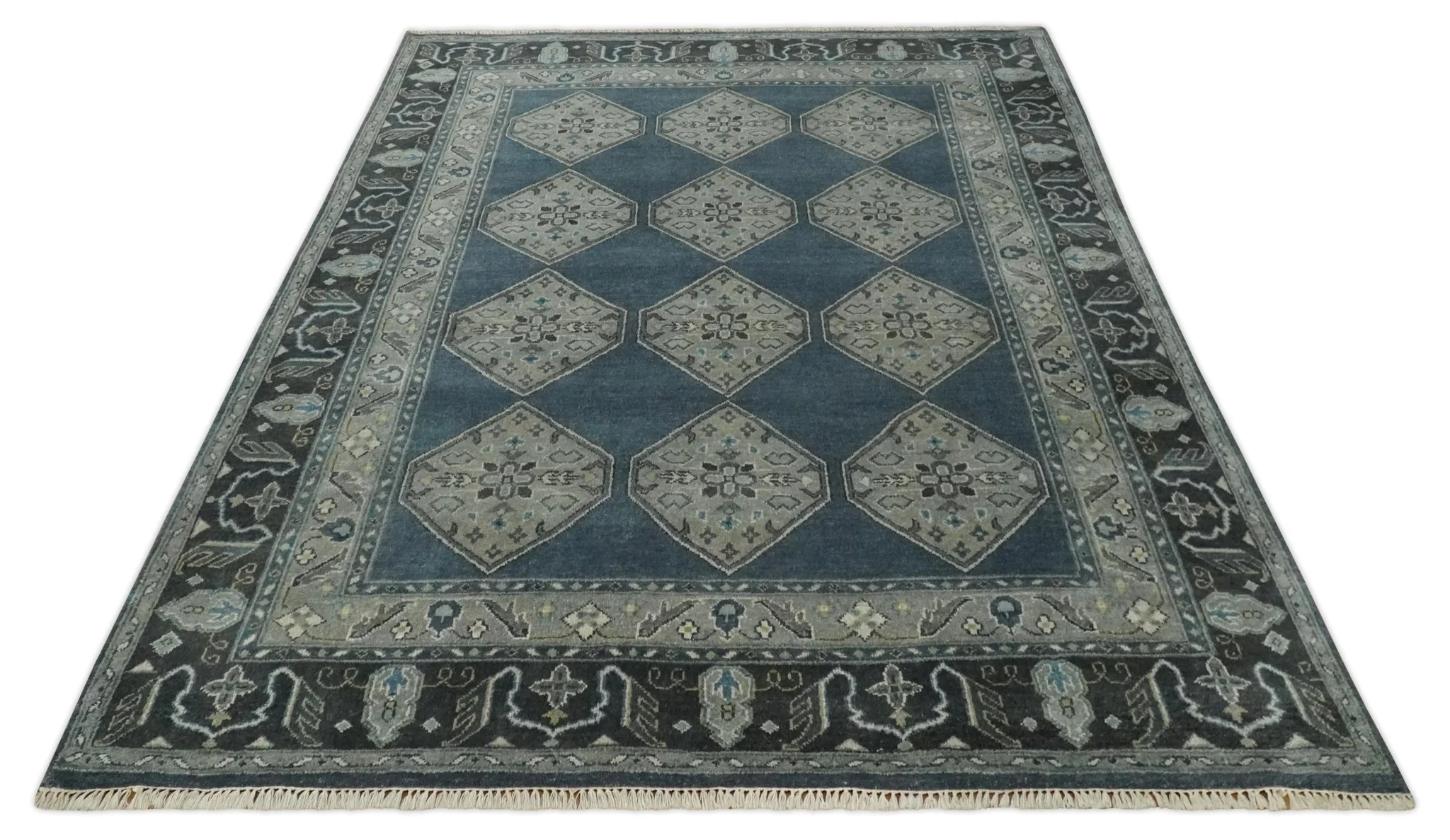8x10 Gray, Silver and Charcoal Hand knotted Traditional wool Area Rug - Image 10