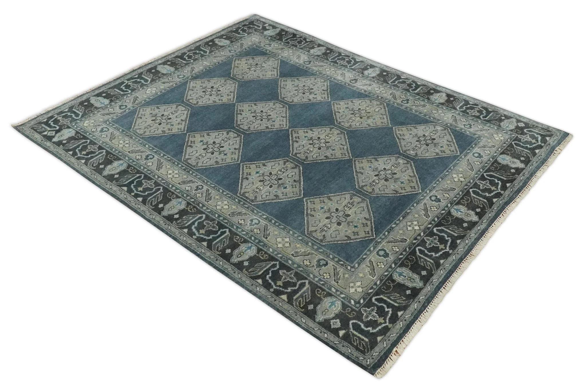 8x10 Gray, Silver and Charcoal Hand knotted Traditional wool Area Rug - Image 9