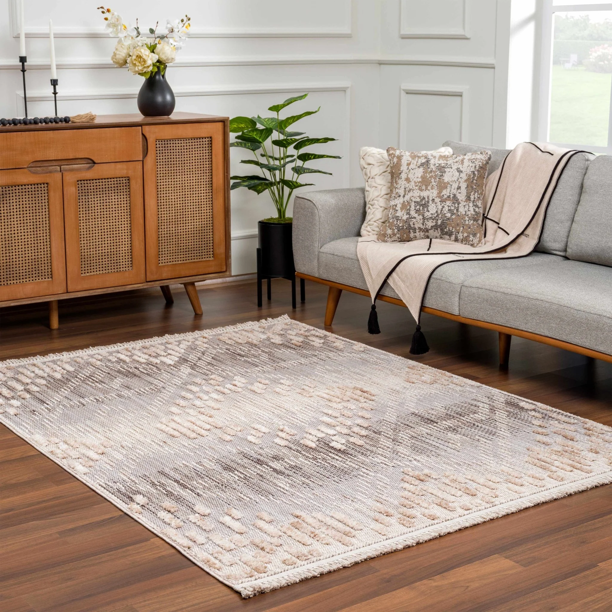 Modern Geometrical Gray, Silver and Charcoal high low texture area rug - Image 15