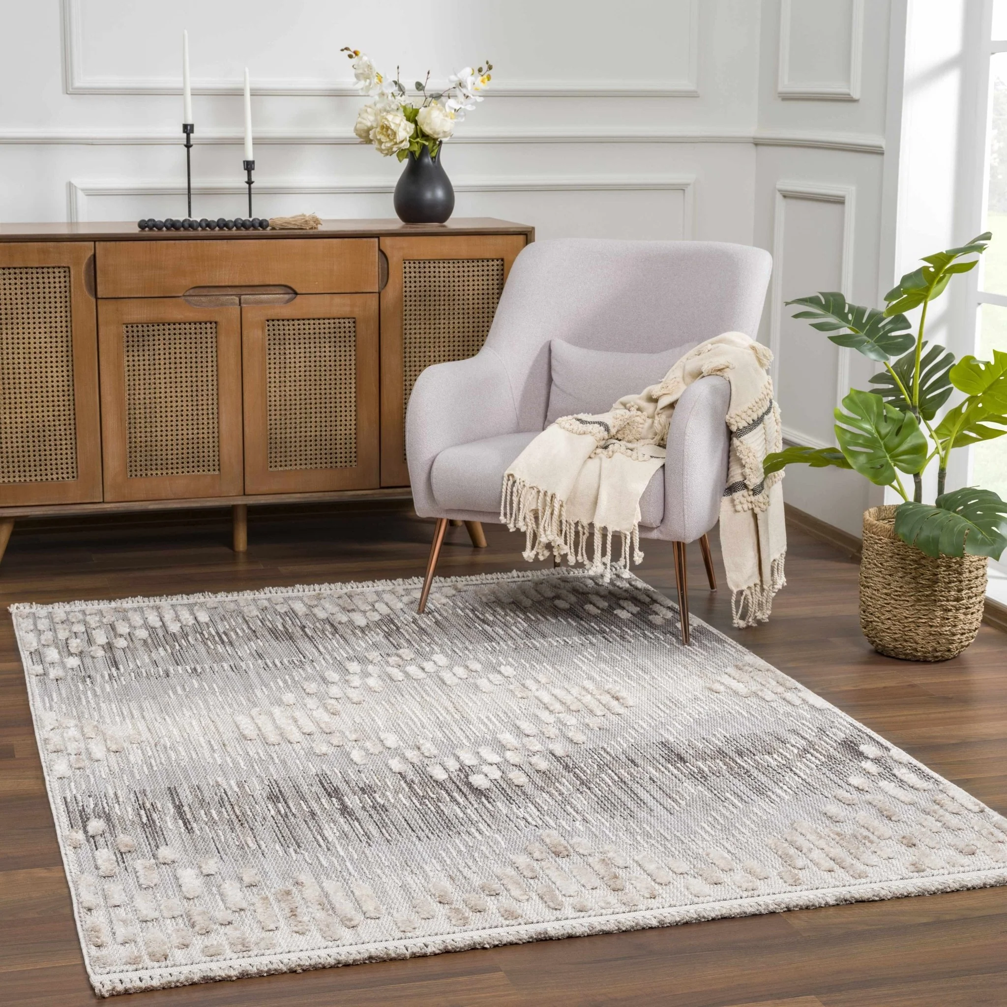 Modern Geometrical Gray, Silver and Charcoal high low texture area rug - Image 16
