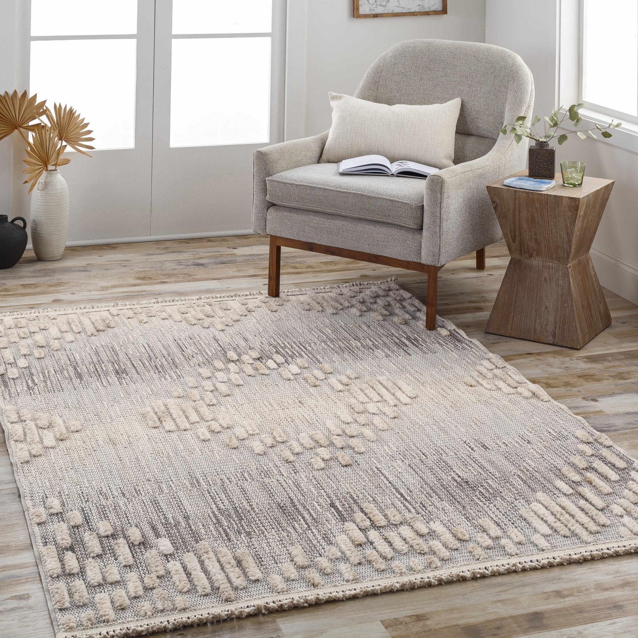 Modern Geometrical Gray, Silver and Charcoal high low texture area rug - Image 18