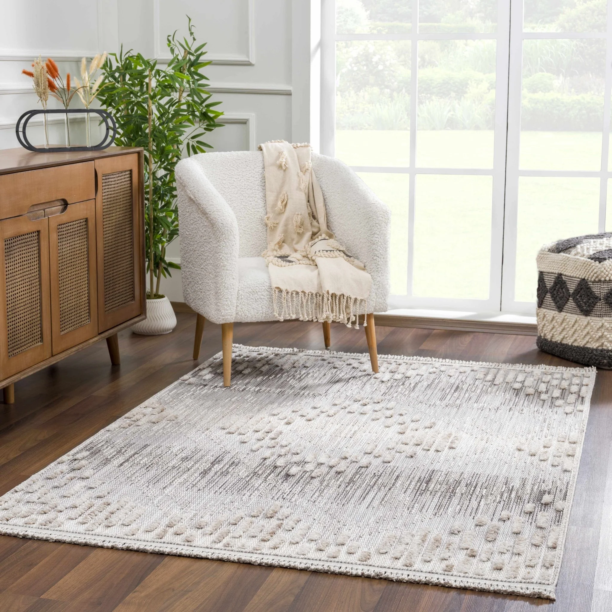 Modern Geometrical Gray, Silver and Charcoal high low texture area rug - Image 2