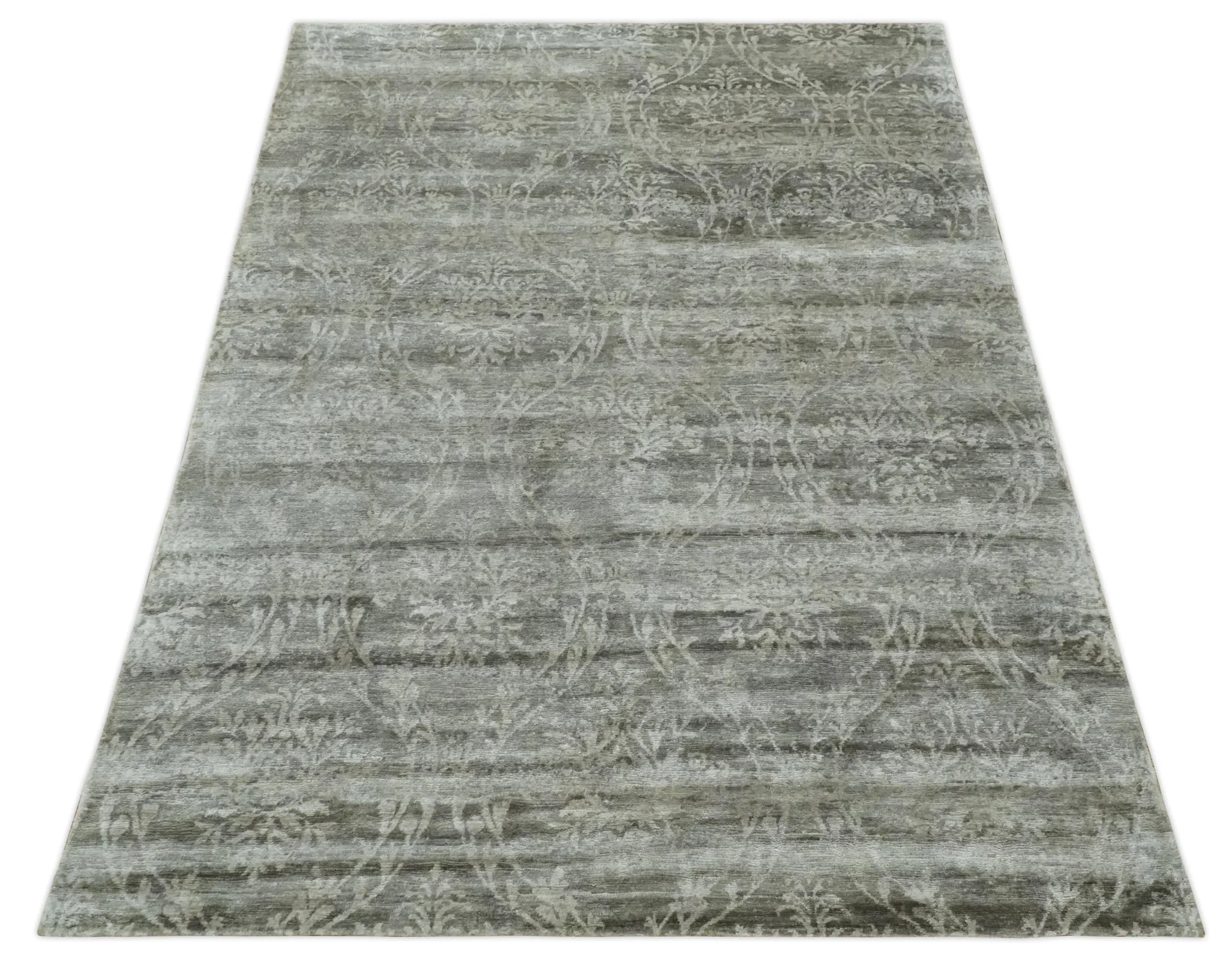 Gray, Silver and Charcoal Traditional ikat design 6x9 Hand knotted wool and Bamboo Silk area Rug - Image 11