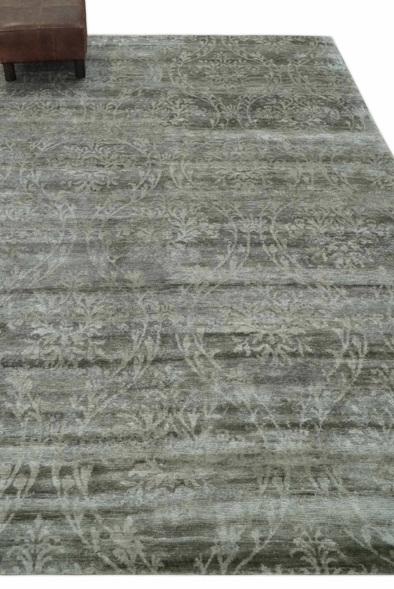 Gray, Silver and Charcoal Traditional ikat design 6x9 Hand knotted wool and Bamboo Silk area Rug - Image 4