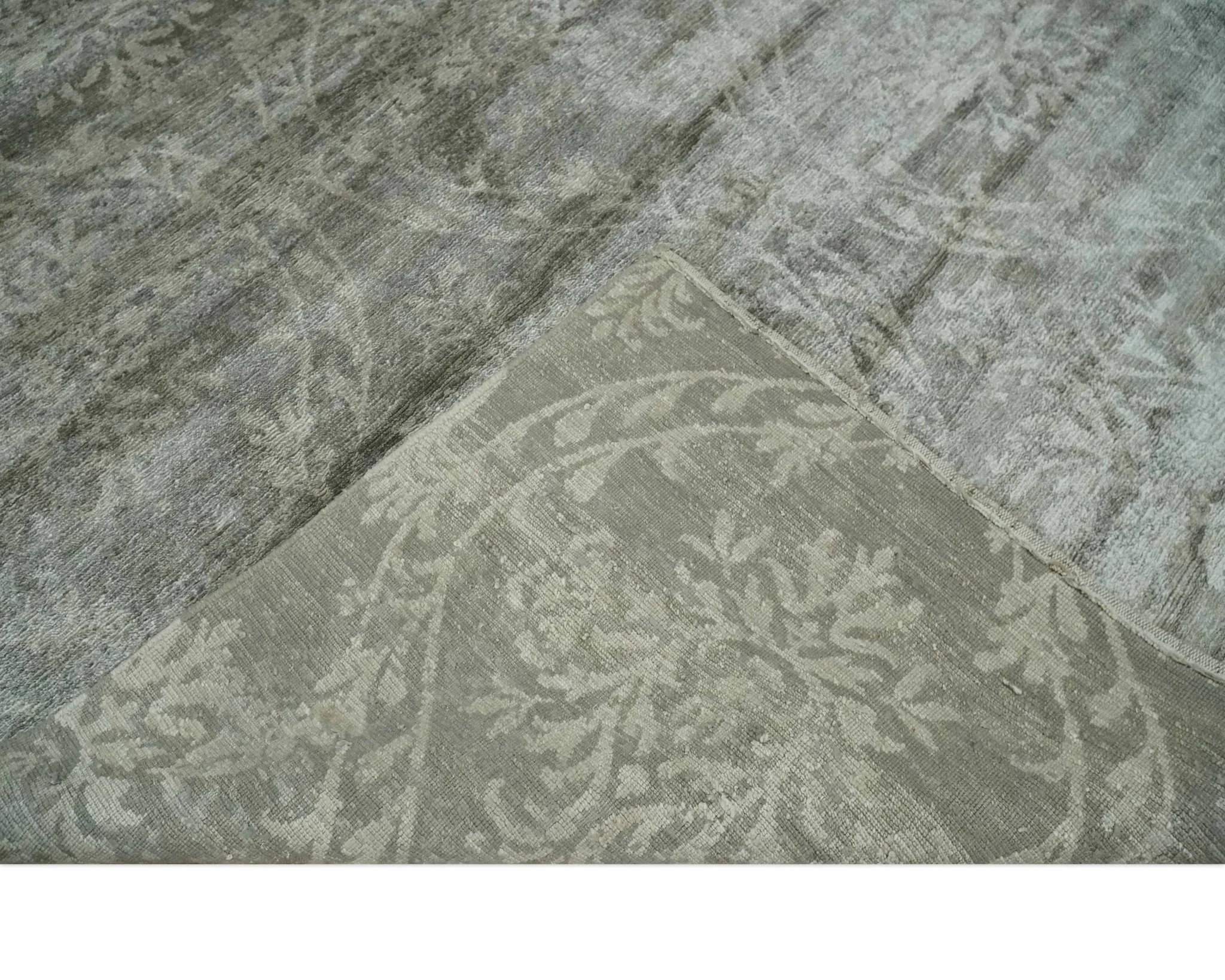 Gray, Silver and Charcoal Traditional ikat design 6x9 Hand knotted wool and Bamboo Silk area Rug - Image 8