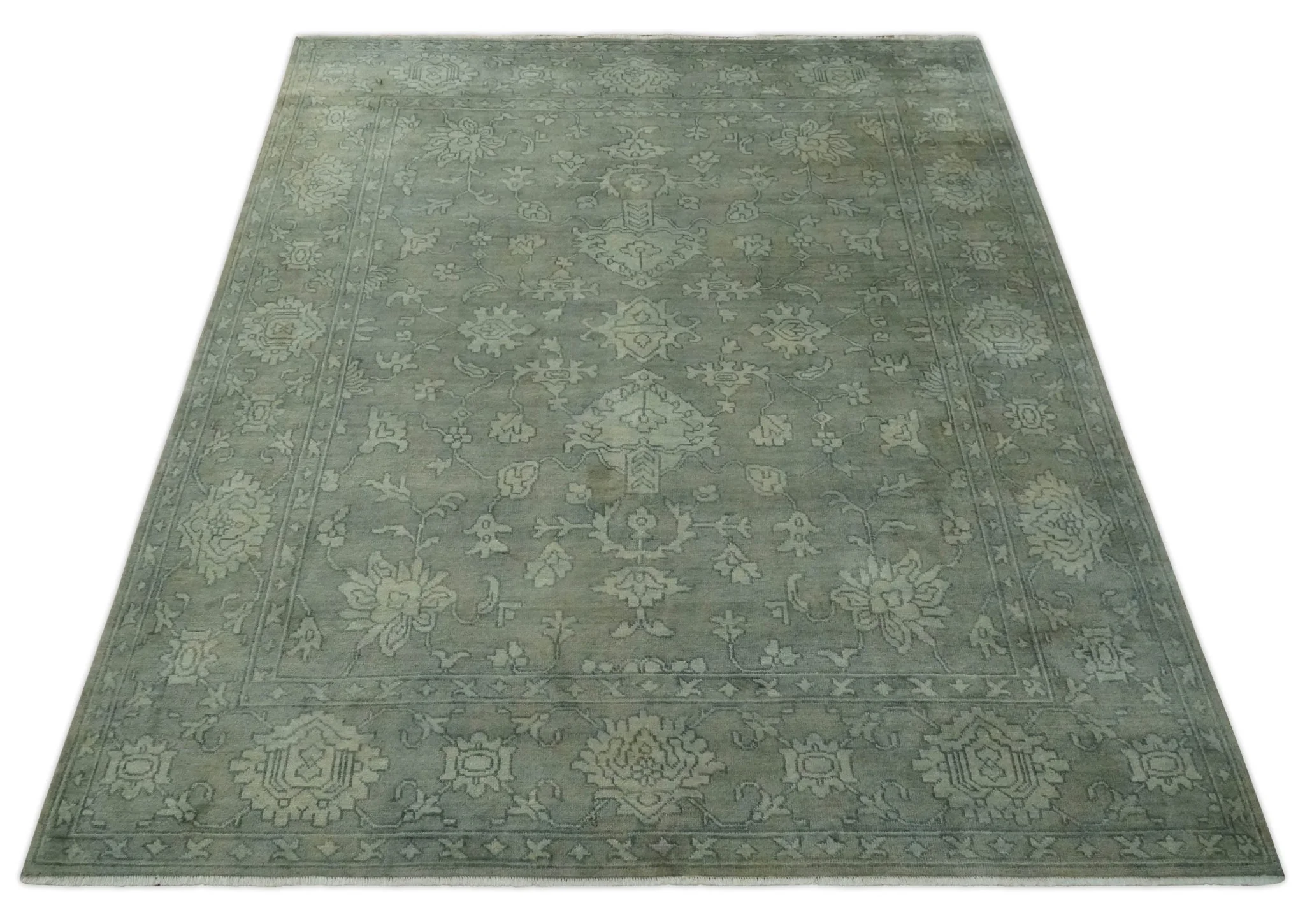 Gray, Silver and Charcoal Hand Knotted antique look Traditional Oushak 8x10 wool area Rug - Image 10