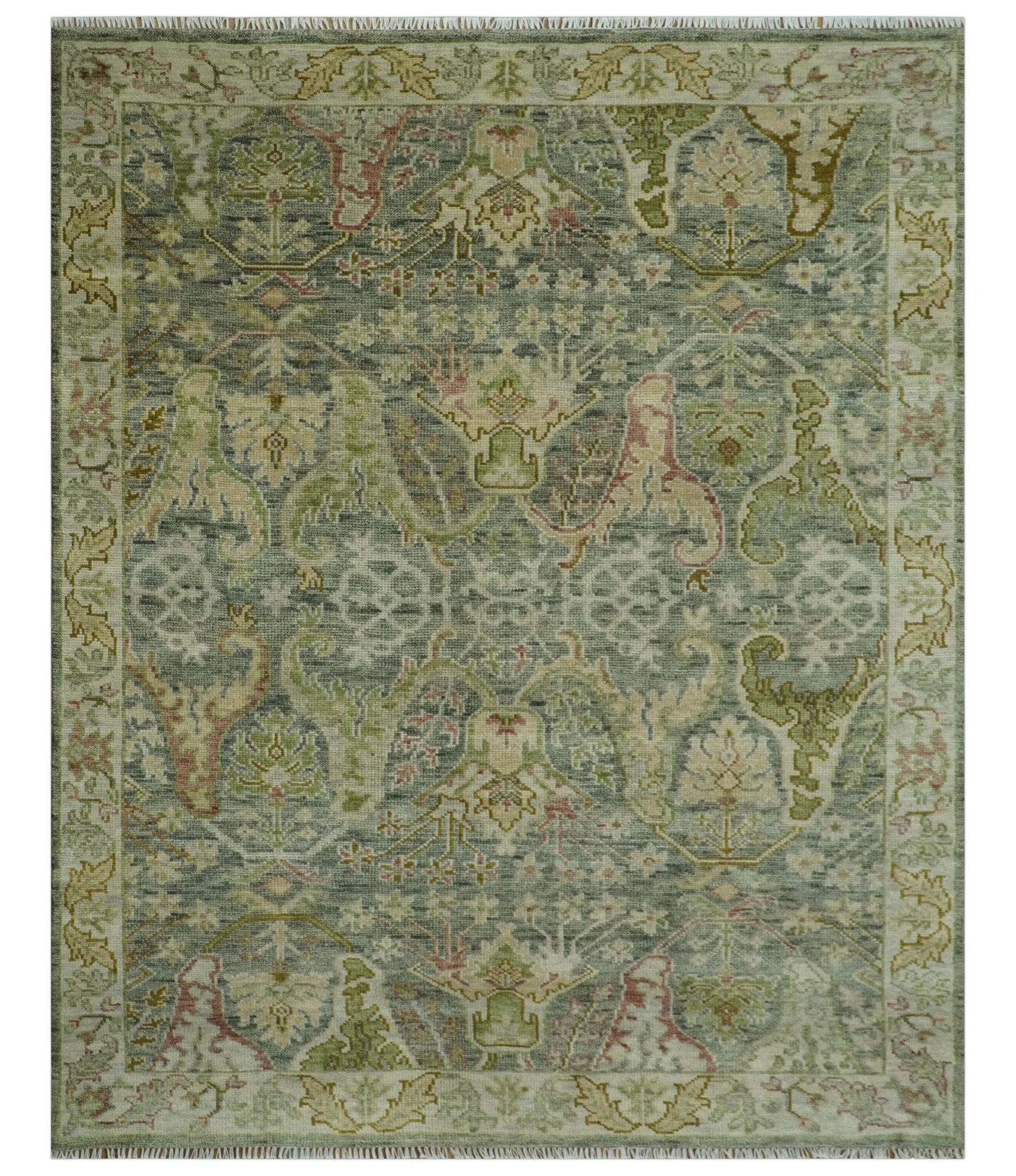 Custom Made Gray, Silver and Green Hand Knotted Traditional Large Design wool area rug - Image 11