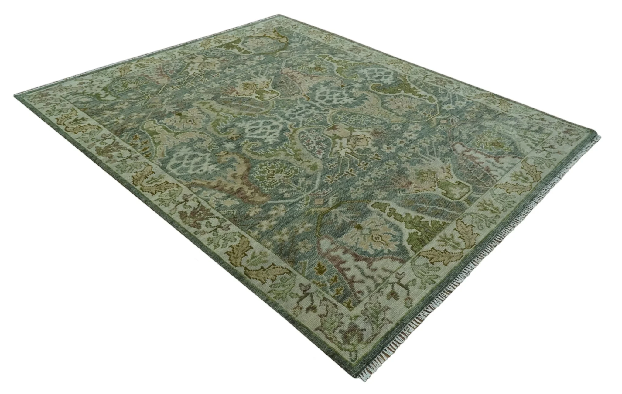 Custom Made Gray, Silver and Green Hand Knotted Traditional Large Design wool area rug - Image 8