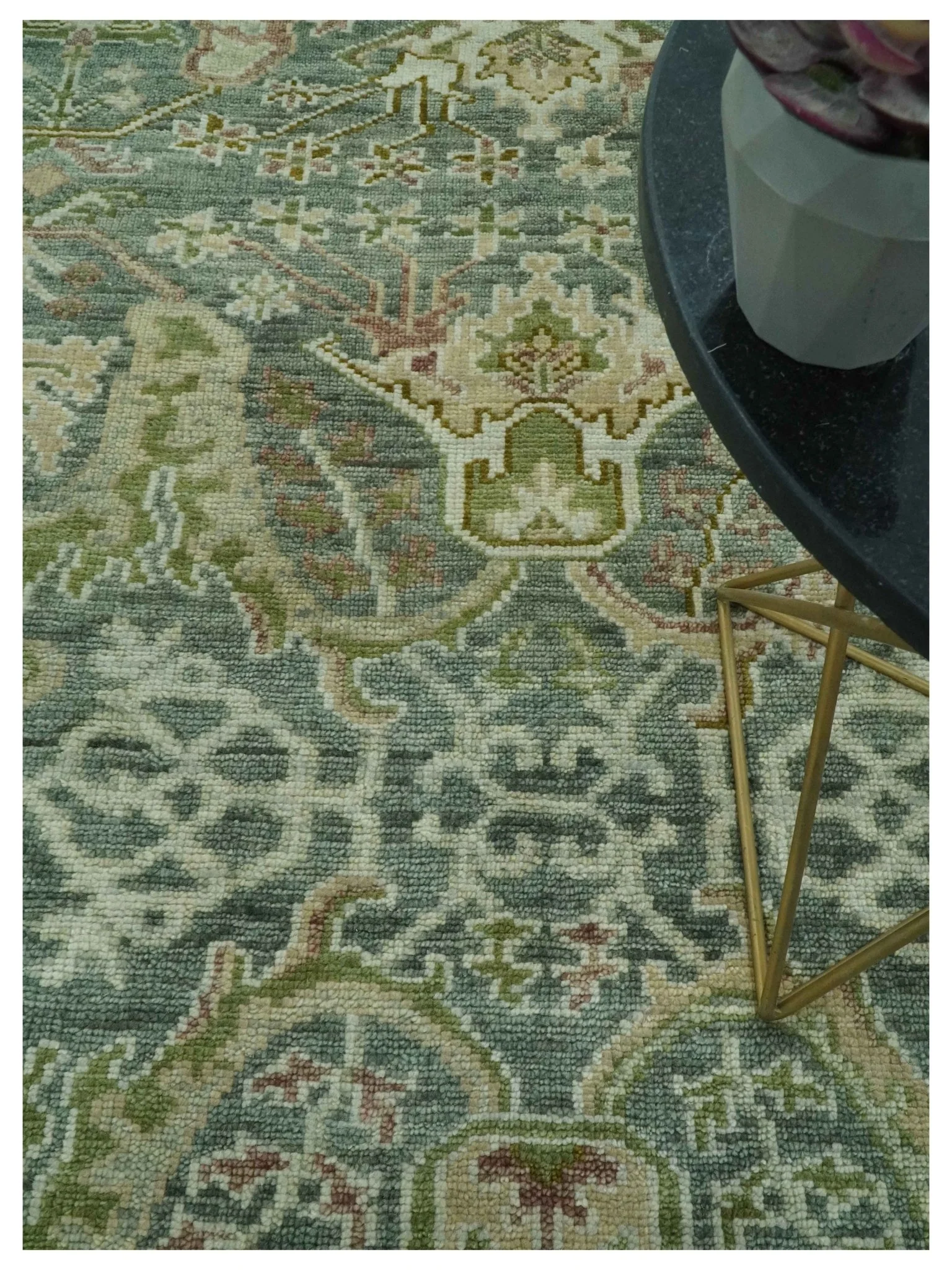 8x10 Gray, Silver and Green Hand Knotted Traditional Large Design wool area rug - Image 2