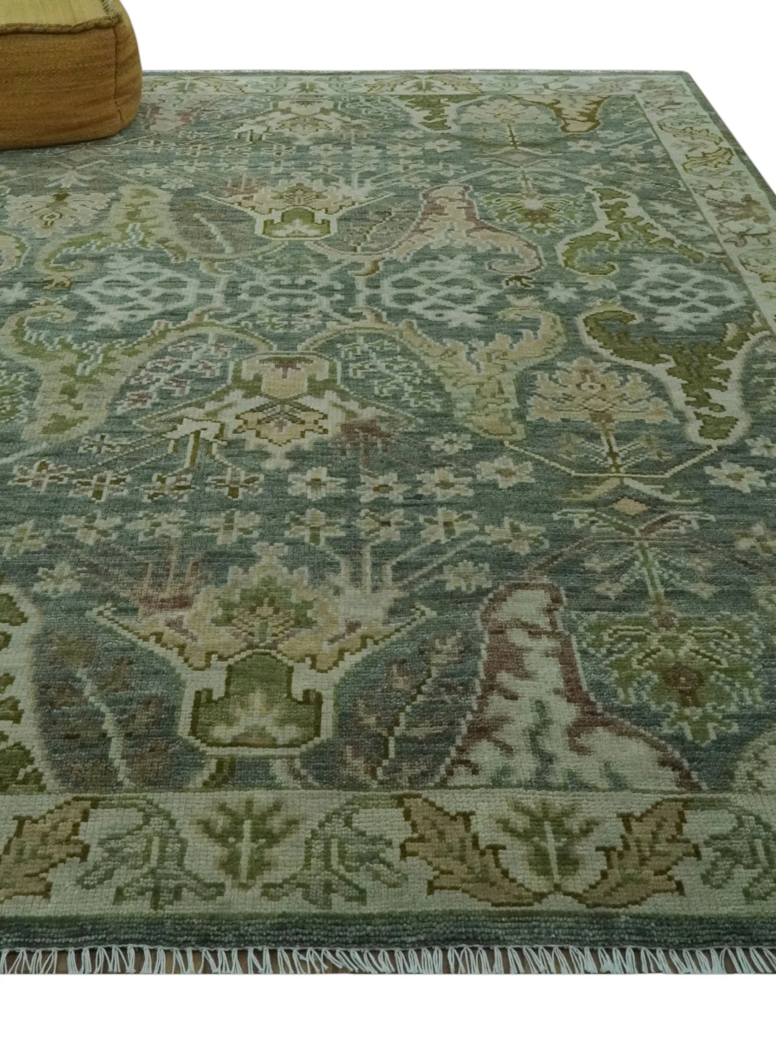 8x10 Gray, Silver and Green Hand Knotted Traditional Large Design wool area rug - Image 3