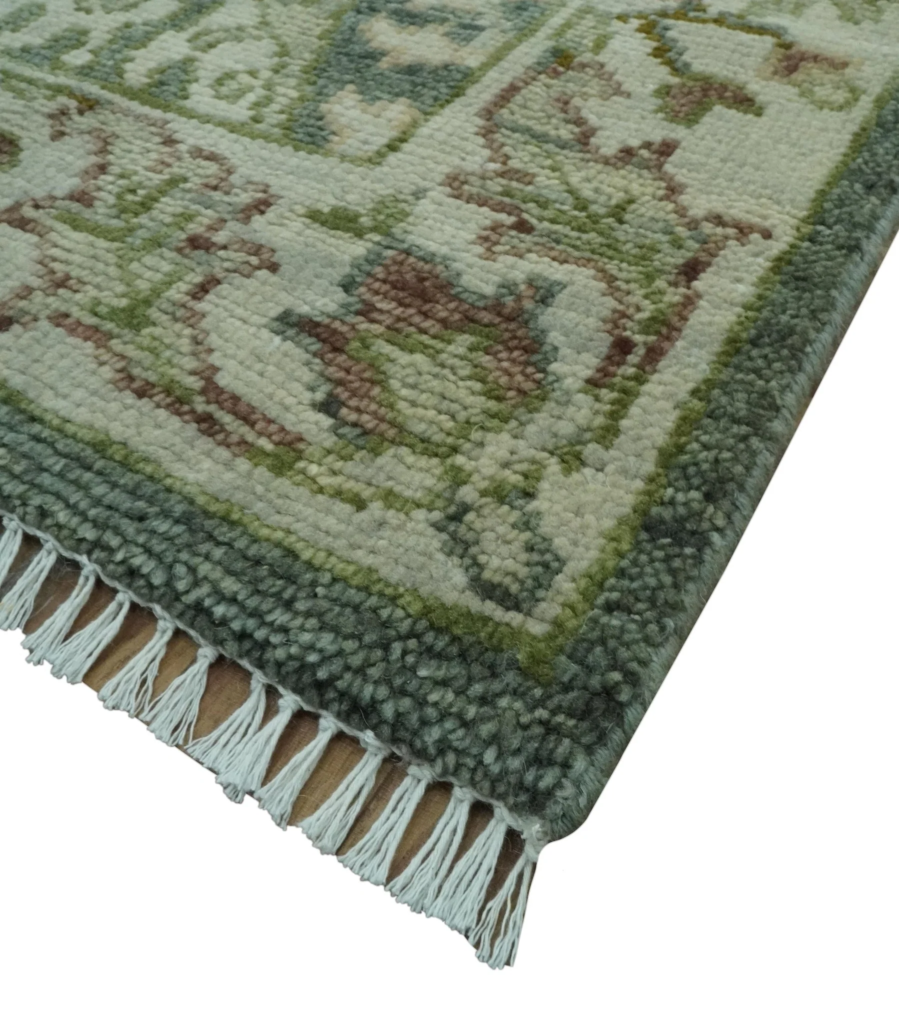 8x10 Gray, Silver and Green Hand Knotted Traditional Large Design wool area rug - Image 5
