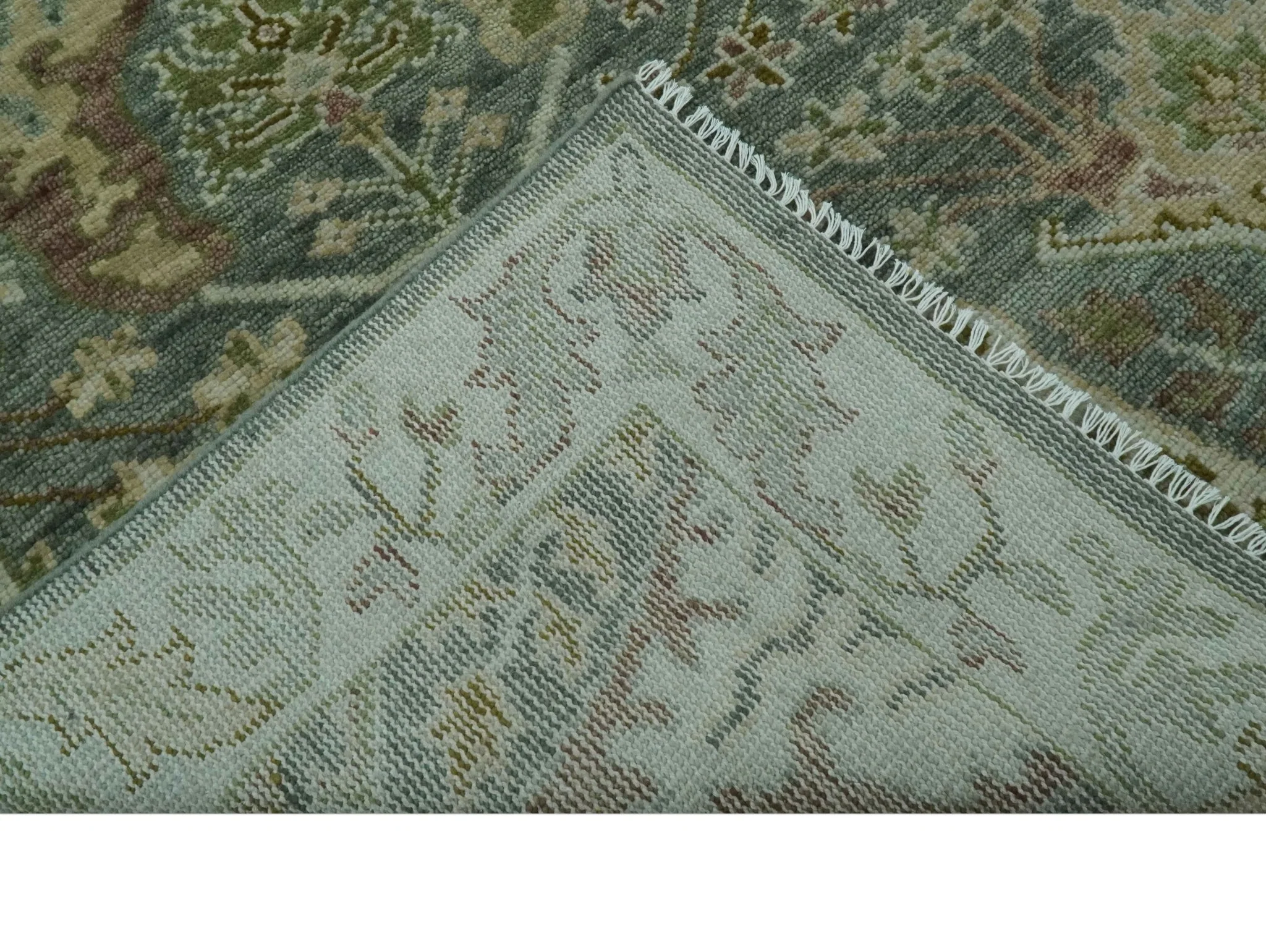8x10 Gray, Silver and Green Hand Knotted Traditional Large Design wool area rug - Image 7