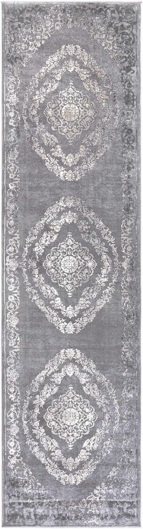 Antique Design Gray, Silver and Ivory Carved Texture Medallion Multi Size Rug - Image 10