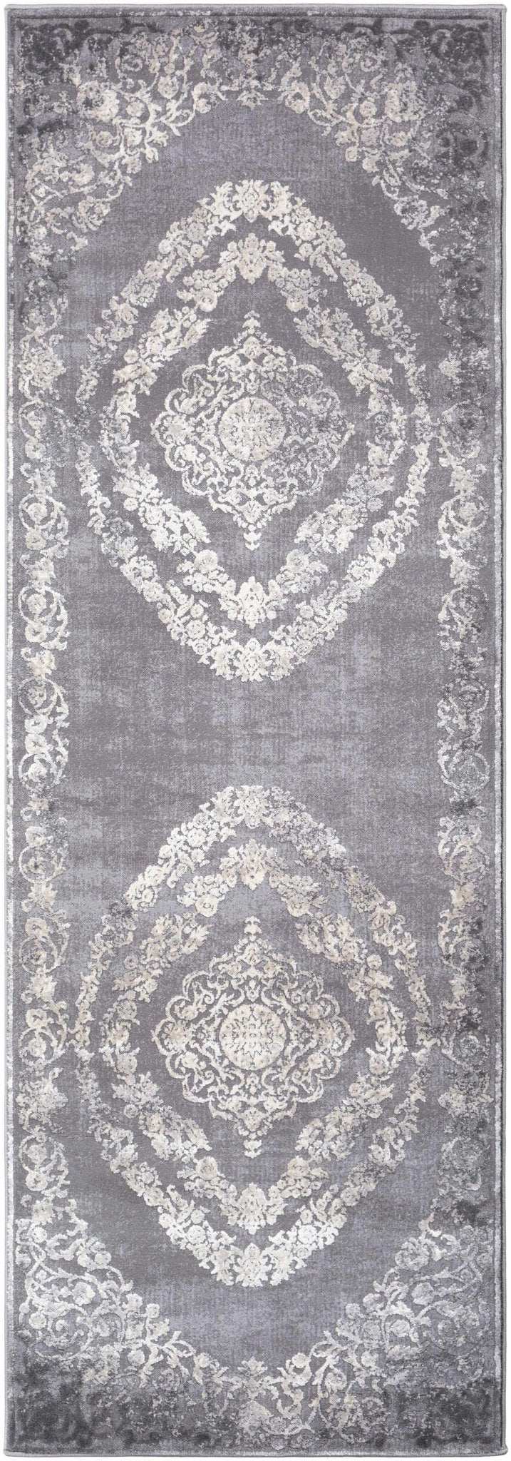 Antique Design Gray, Silver and Ivory Carved Texture Medallion Multi Size Rug - Image 11