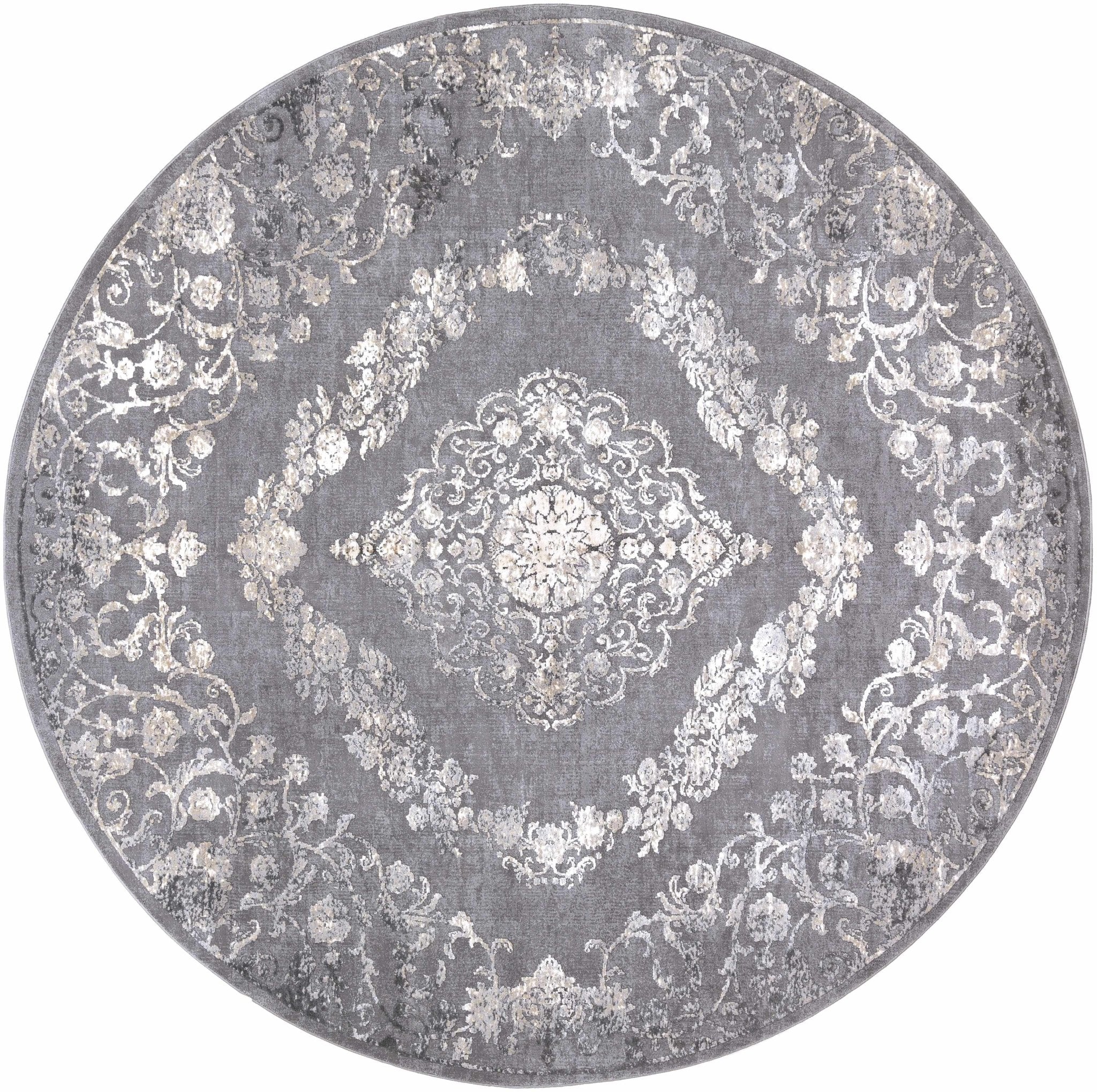 Antique Design Gray, Silver and Ivory Carved Texture Medallion Multi Size Rug - Image 12