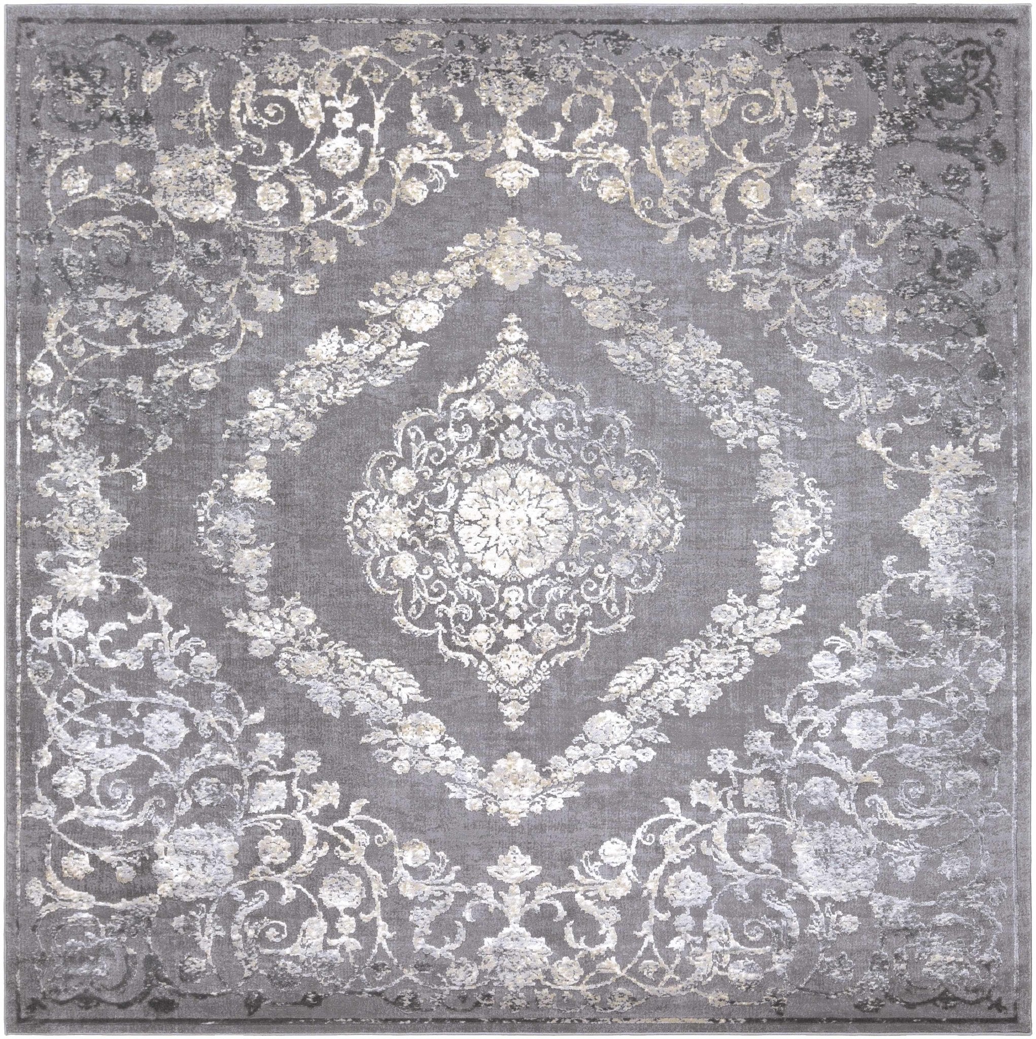 Antique Design Gray, Silver and Ivory Carved Texture Medallion Multi Size Rug - Image 13