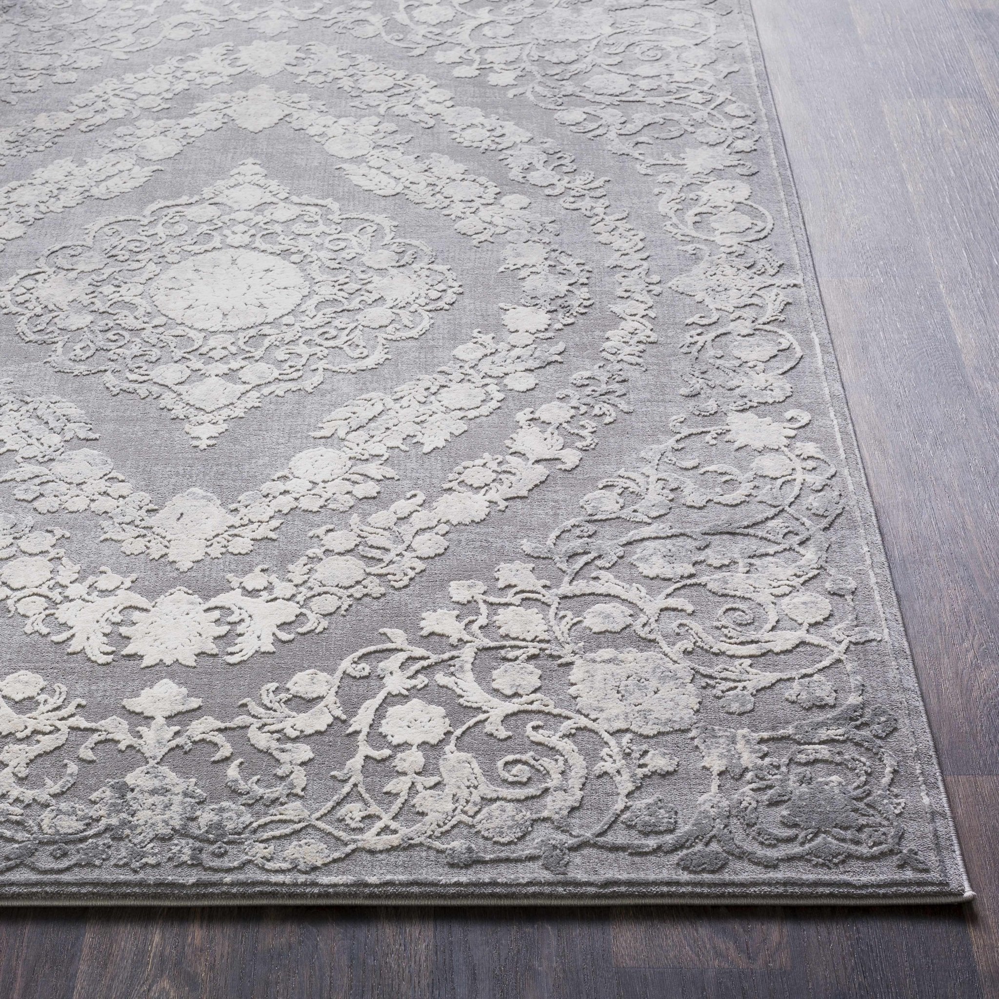 Antique Design Gray, Silver and Ivory Carved Texture Medallion Multi Size Rug - Image 5