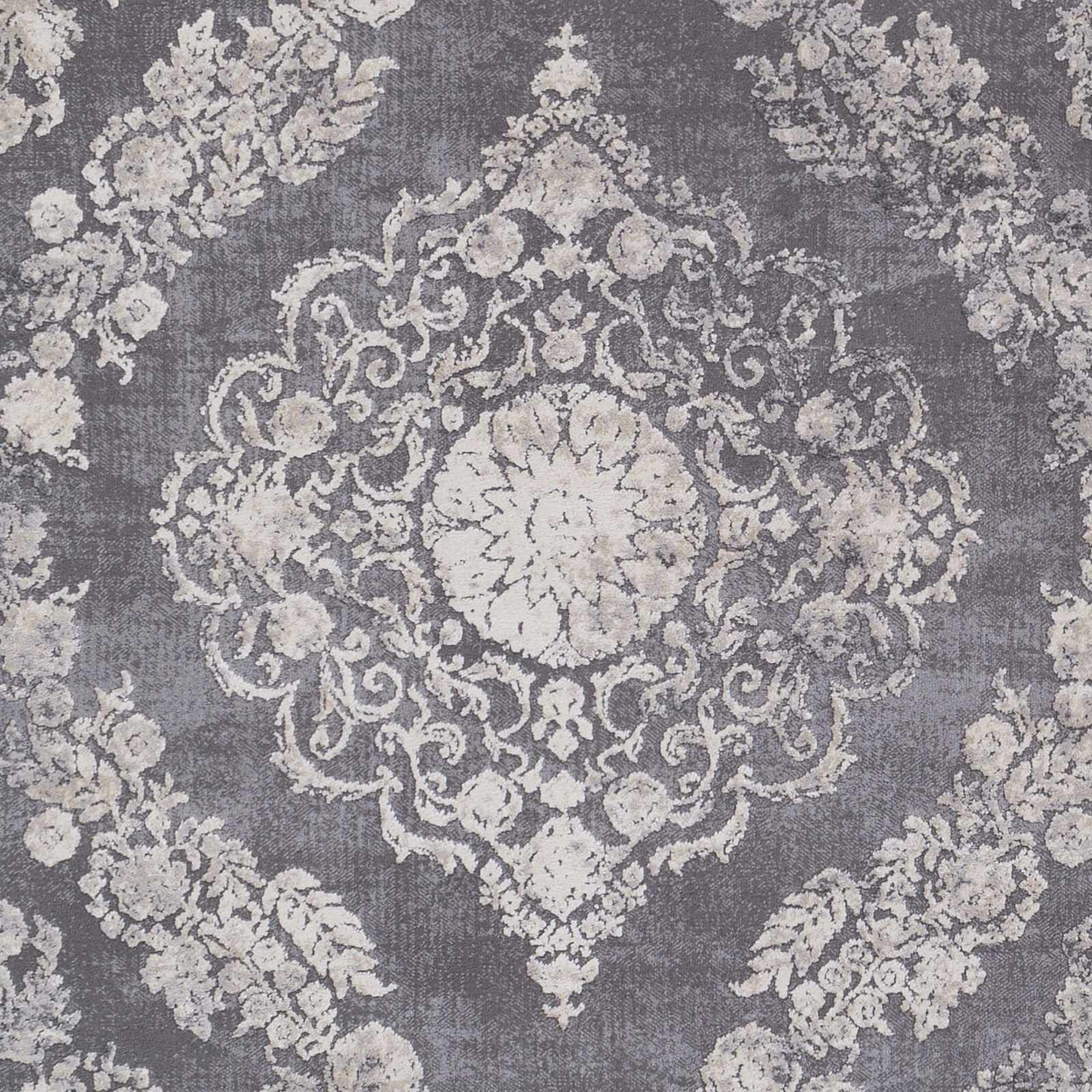 Antique Design Gray, Silver and Ivory Carved Texture Medallion Multi Size Rug - Image 7