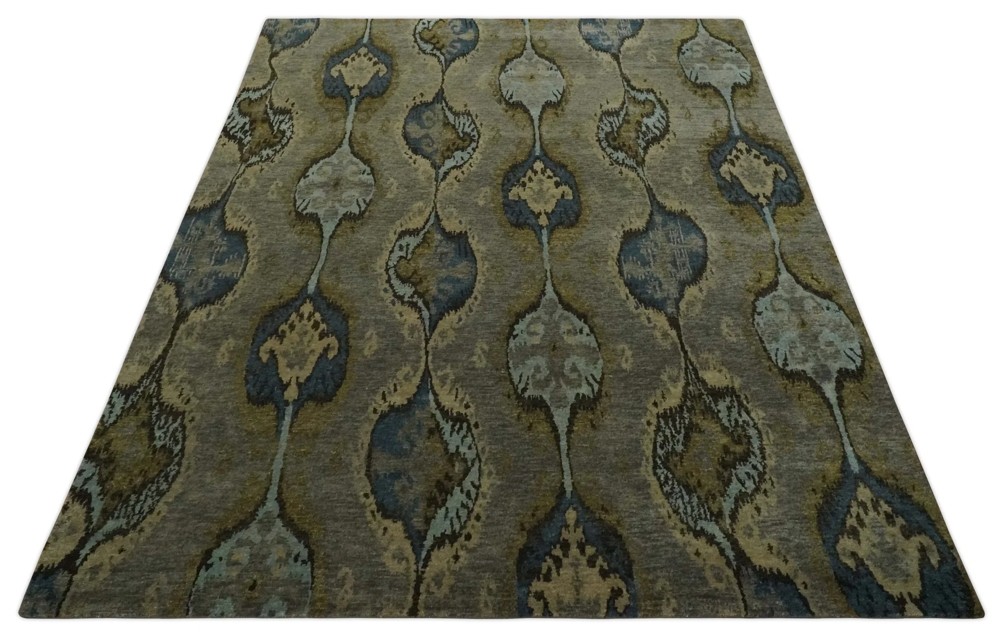 Gray, Teal, Beige and Silver Antique Ikat Design 8x10 wool Area Rug - Image 10