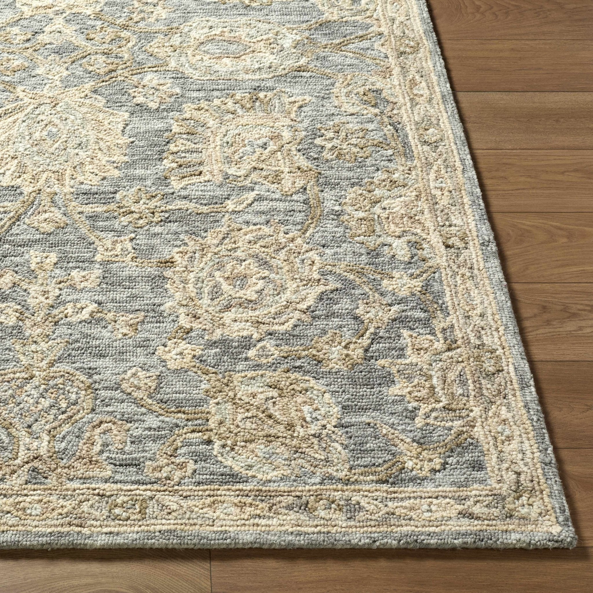 Gray Traditional Oushak Design Hand Tufted Wool Area Rug - Image 4