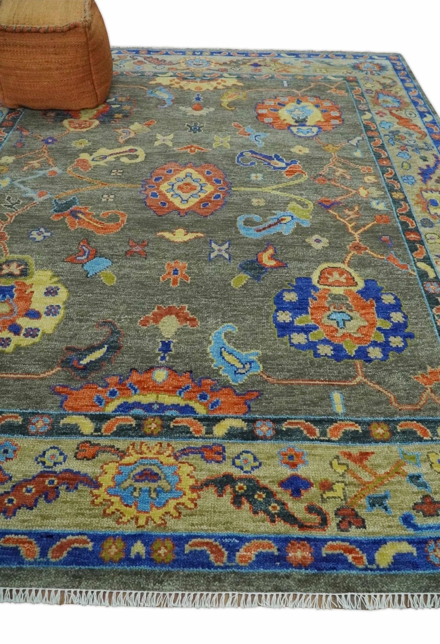 Green and Beige Colorful Wool Hand knotted Traditional Oushak Multi Size wool Area Rug - Image 3