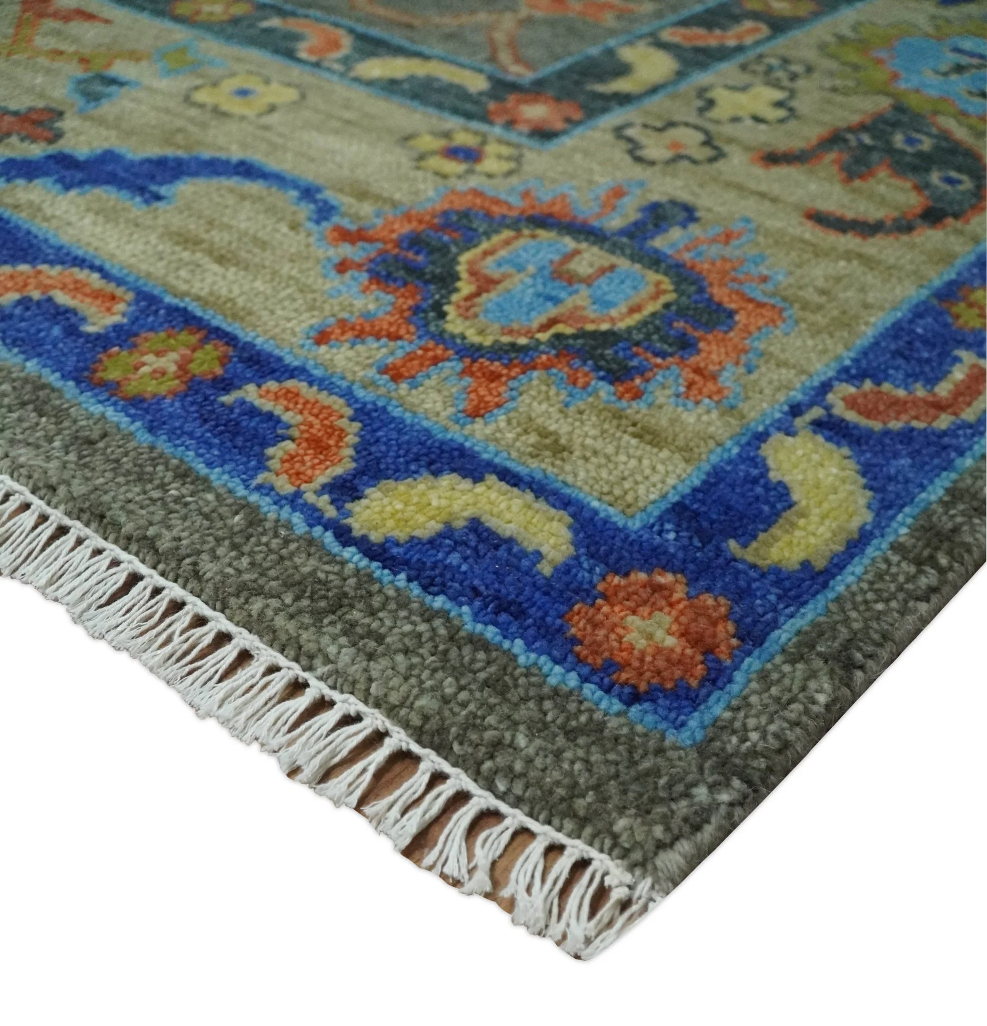 Green and Beige Colorful Wool Hand knotted Traditional Oushak Multi Size wool Area Rug - Image 5