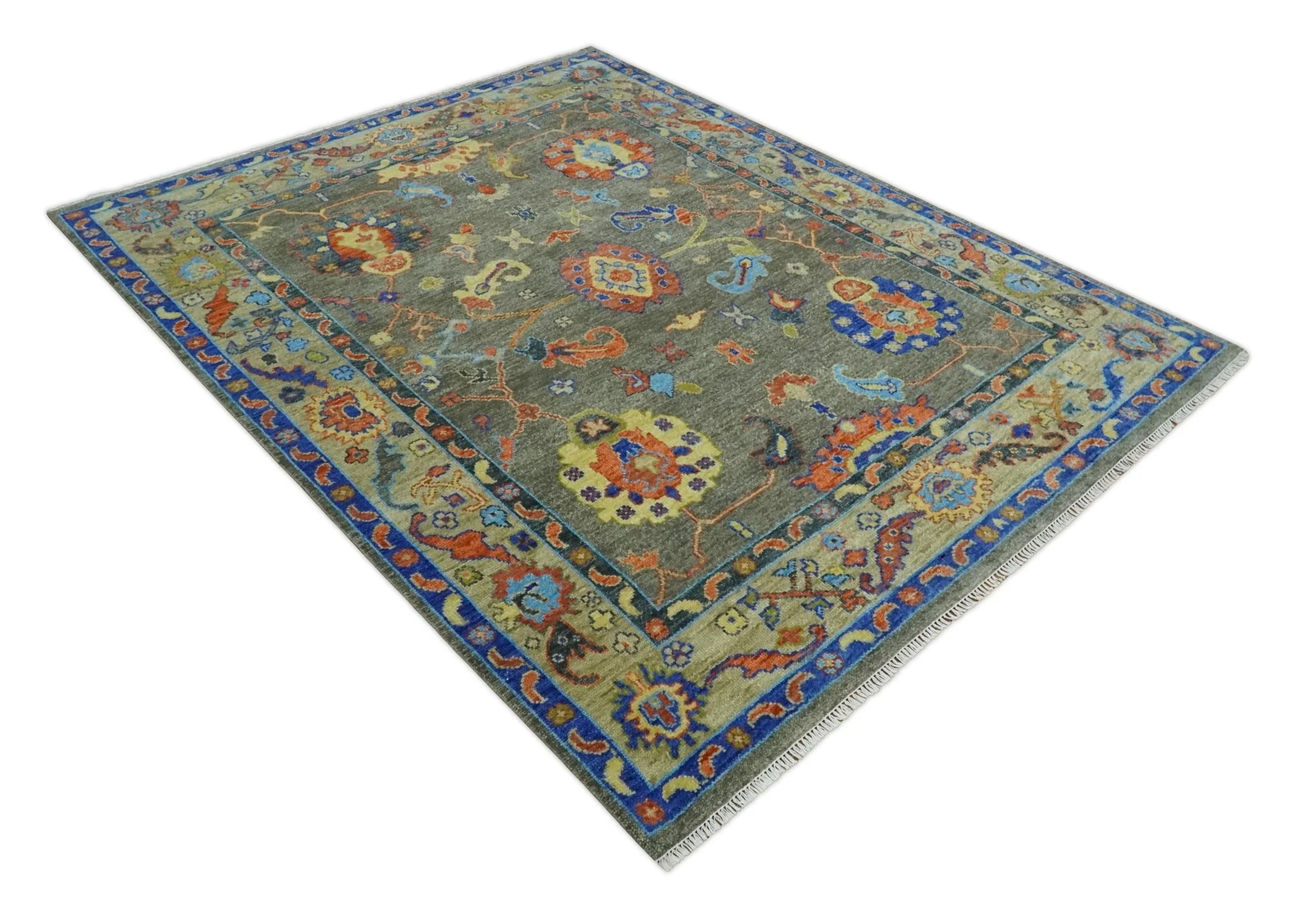 Green and Beige Colorful Wool Hand knotted Traditional Oushak Multi Size wool Area Rug - Image 9