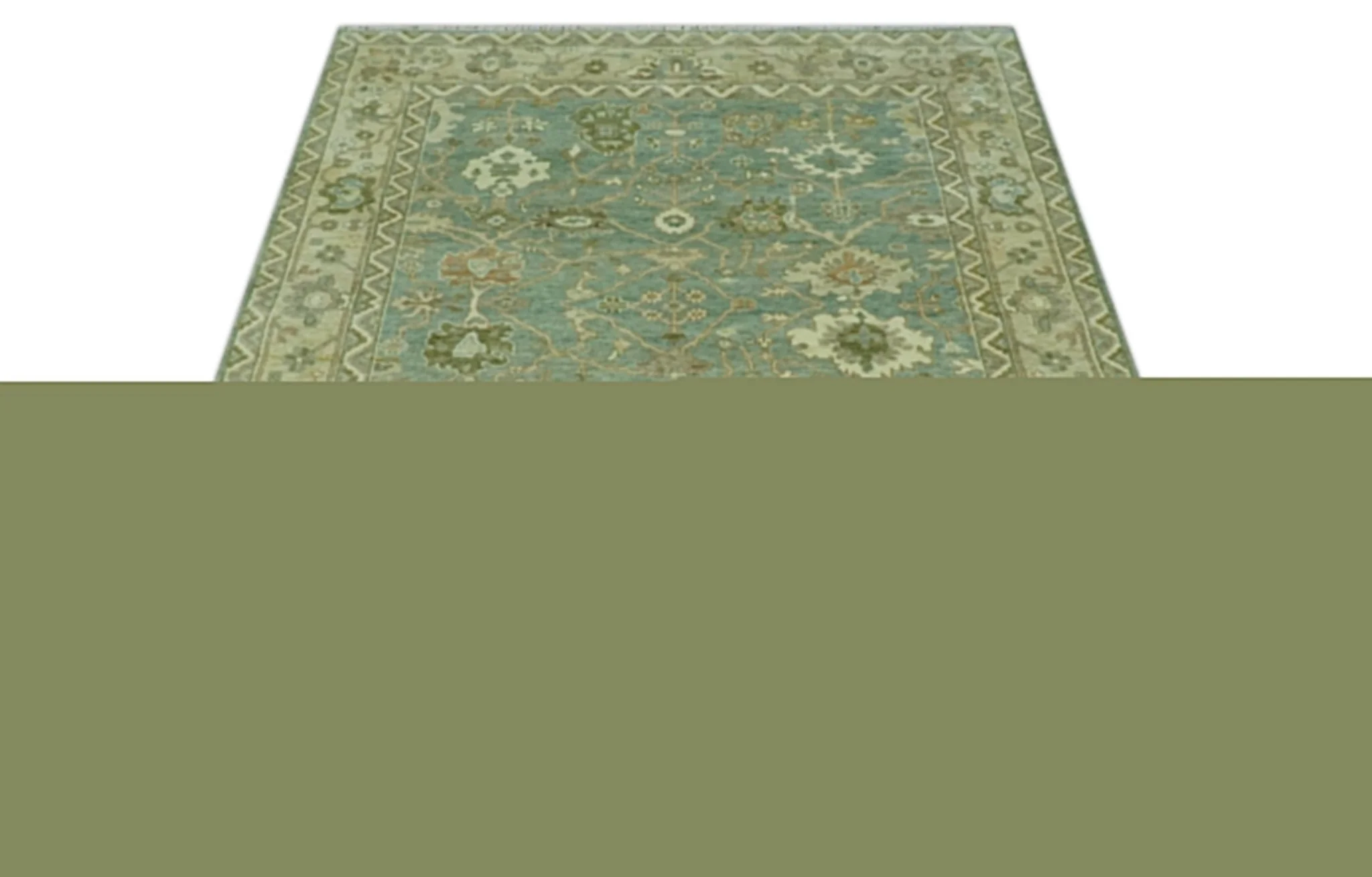 Antique design 8x10 Green and Beige Traditional Oriental Oushak wool area rug - Image 12