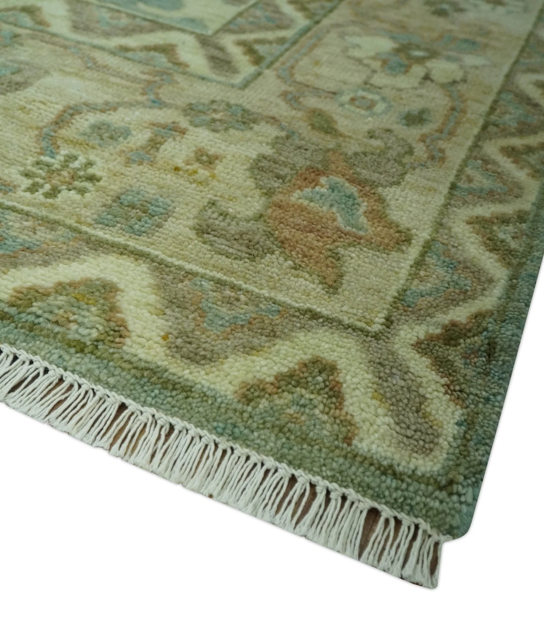 Antique design 8x10 Green and Beige Traditional Oriental Oushak wool area rug - Image 5
