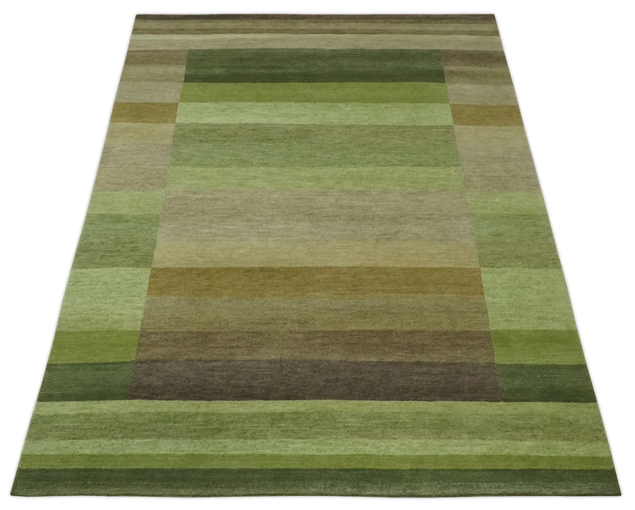 Green and Brown Shades Modern Stripes Design 6x8 Hand loom Wool area Rug - Image 10