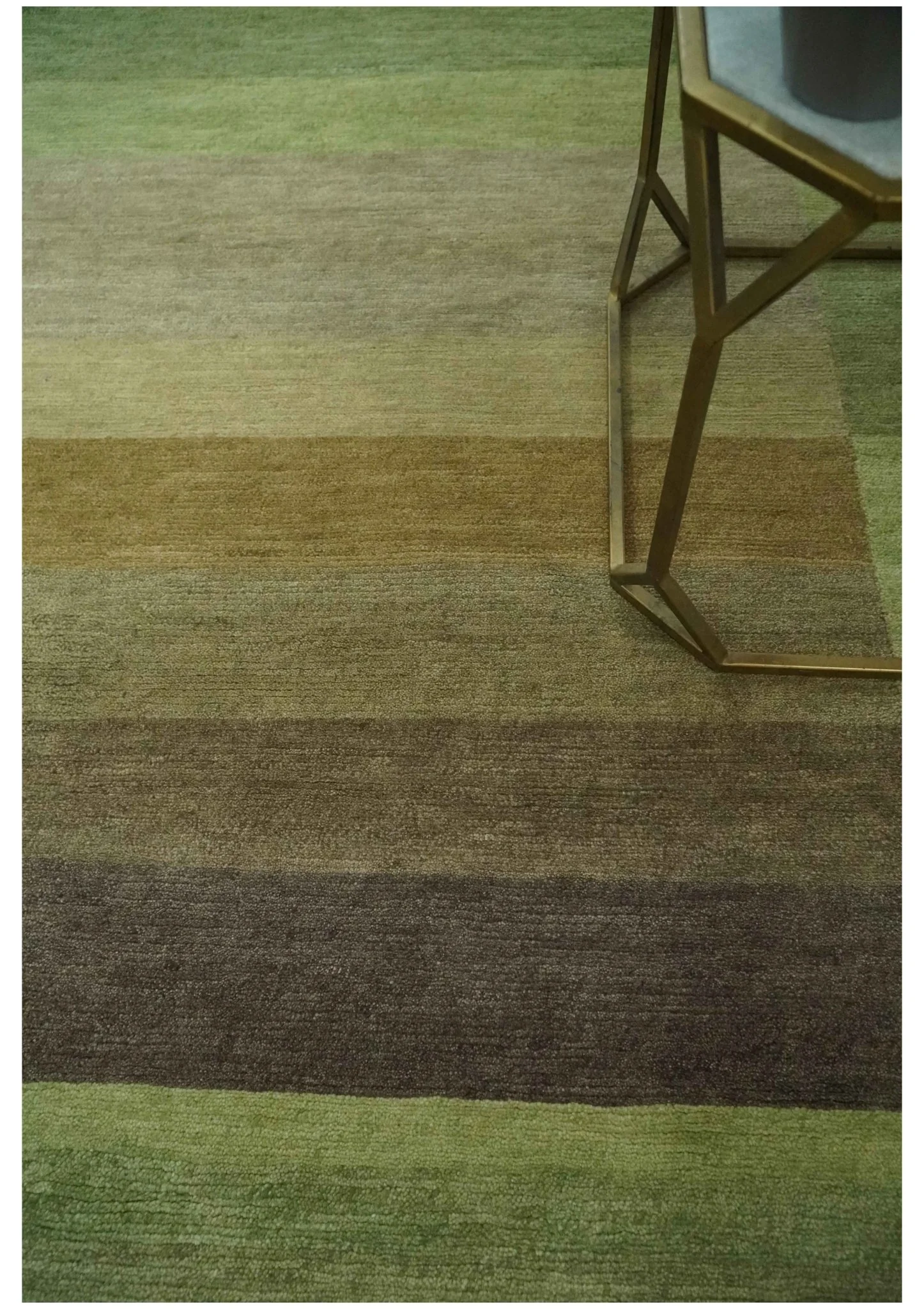 Green and Brown Shades Modern Stripes Design 6x8 Hand loom Wool area Rug - Image 2