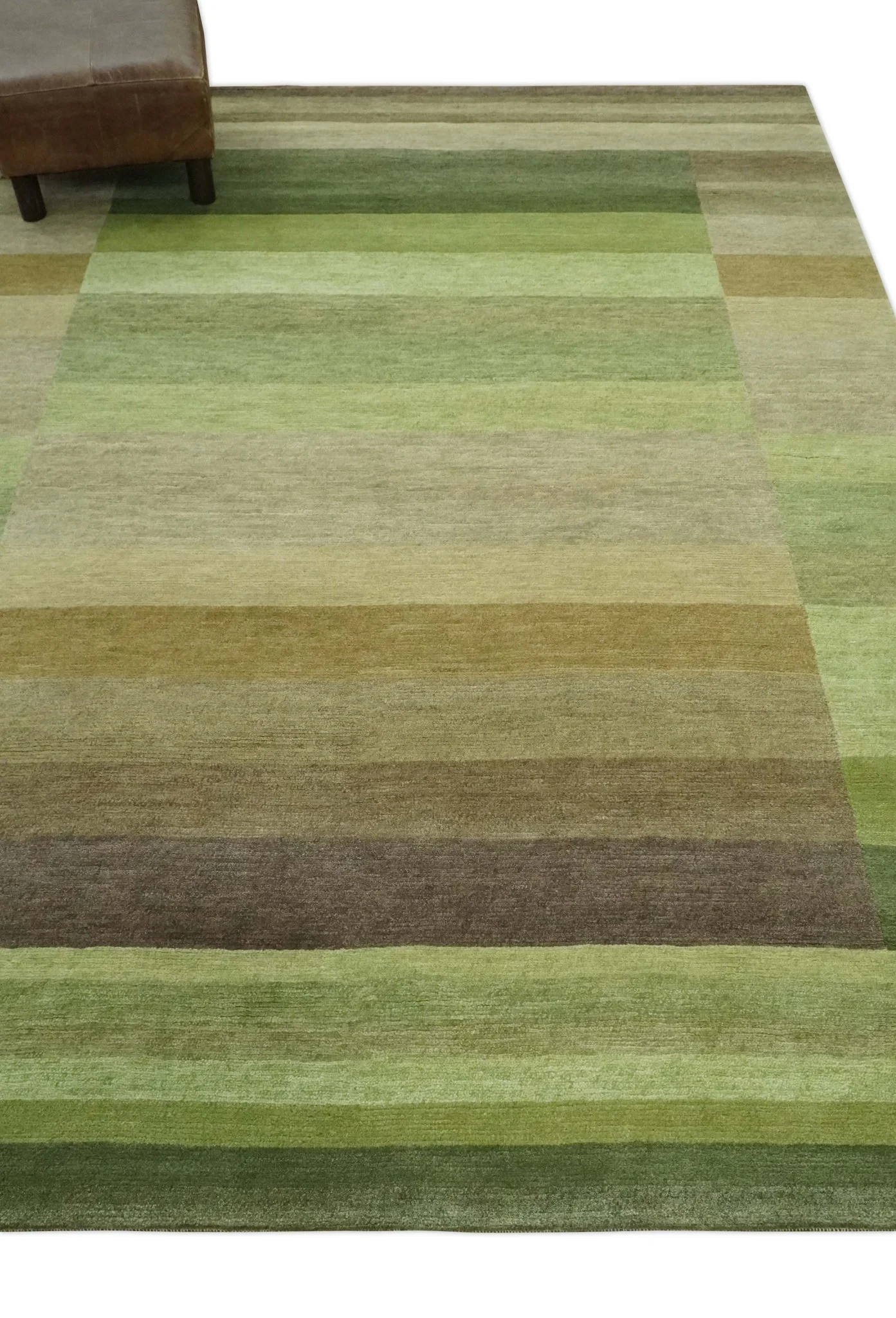 Green and Brown Shades Modern Stripes Design 6x8 Hand loom Wool area Rug - Image 3