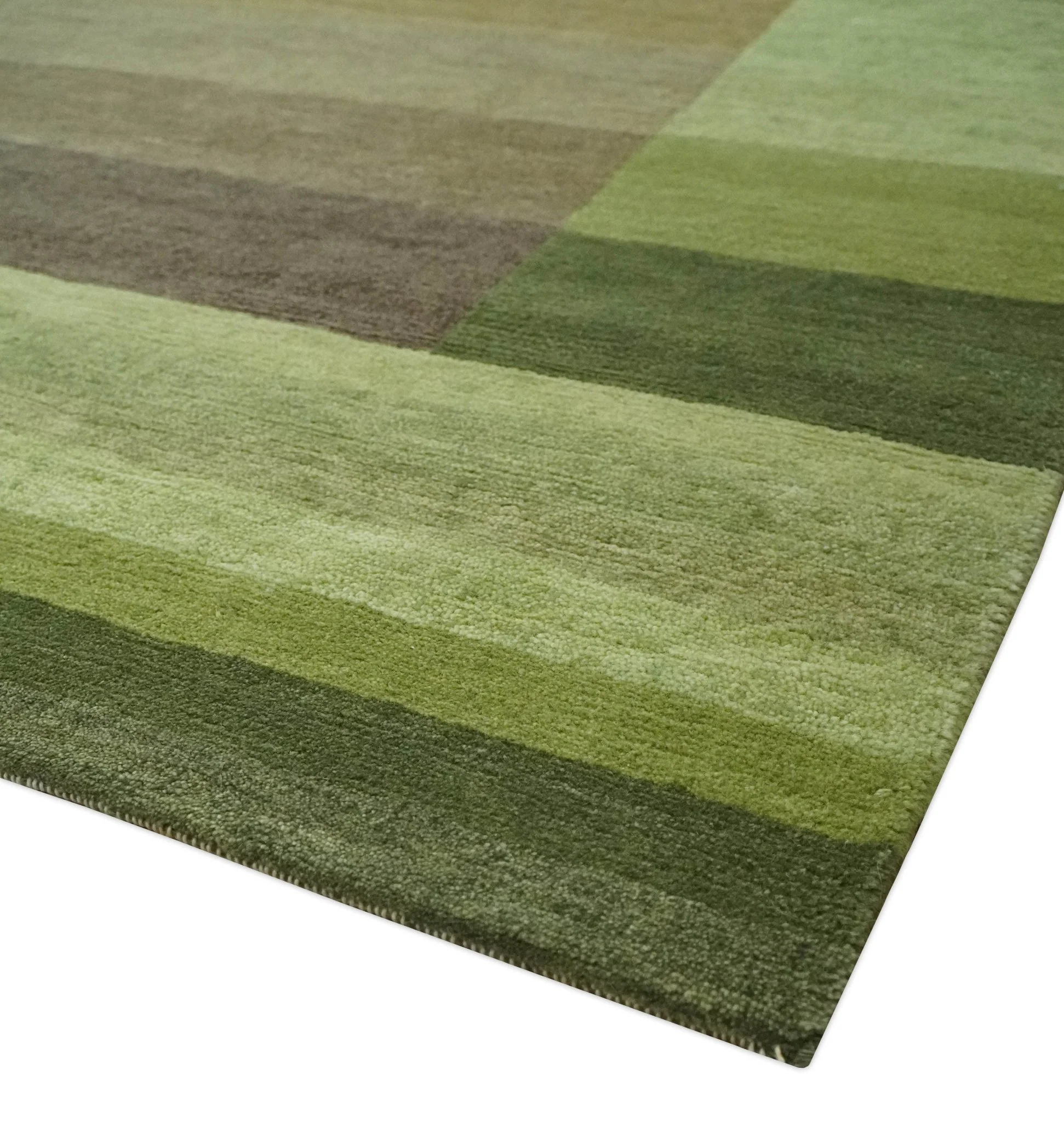 Green and Brown Shades Modern Stripes Design 6x8 Hand loom Wool area Rug - Image 5