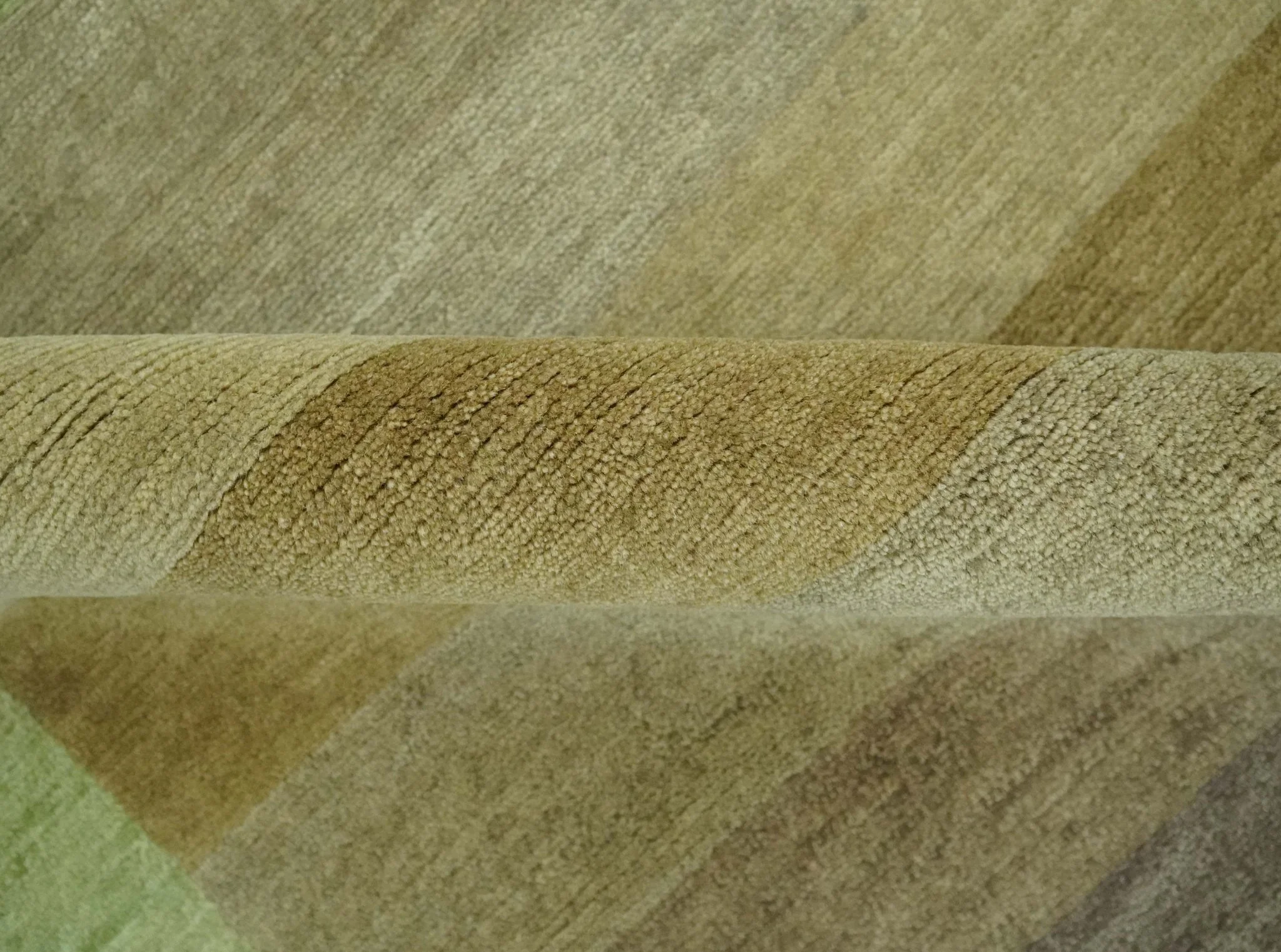 Green and Brown Shades Modern Stripes Design 6x8 Hand loom Wool area Rug - Image 6