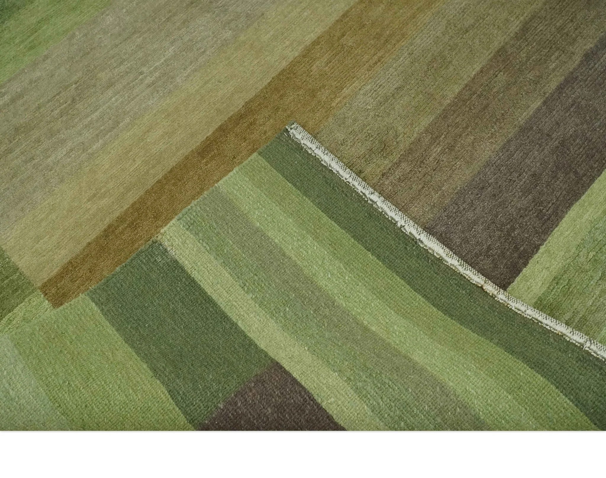 Green and Brown Shades Modern Stripes Design 6x8 Hand loom Wool area Rug - Image 7