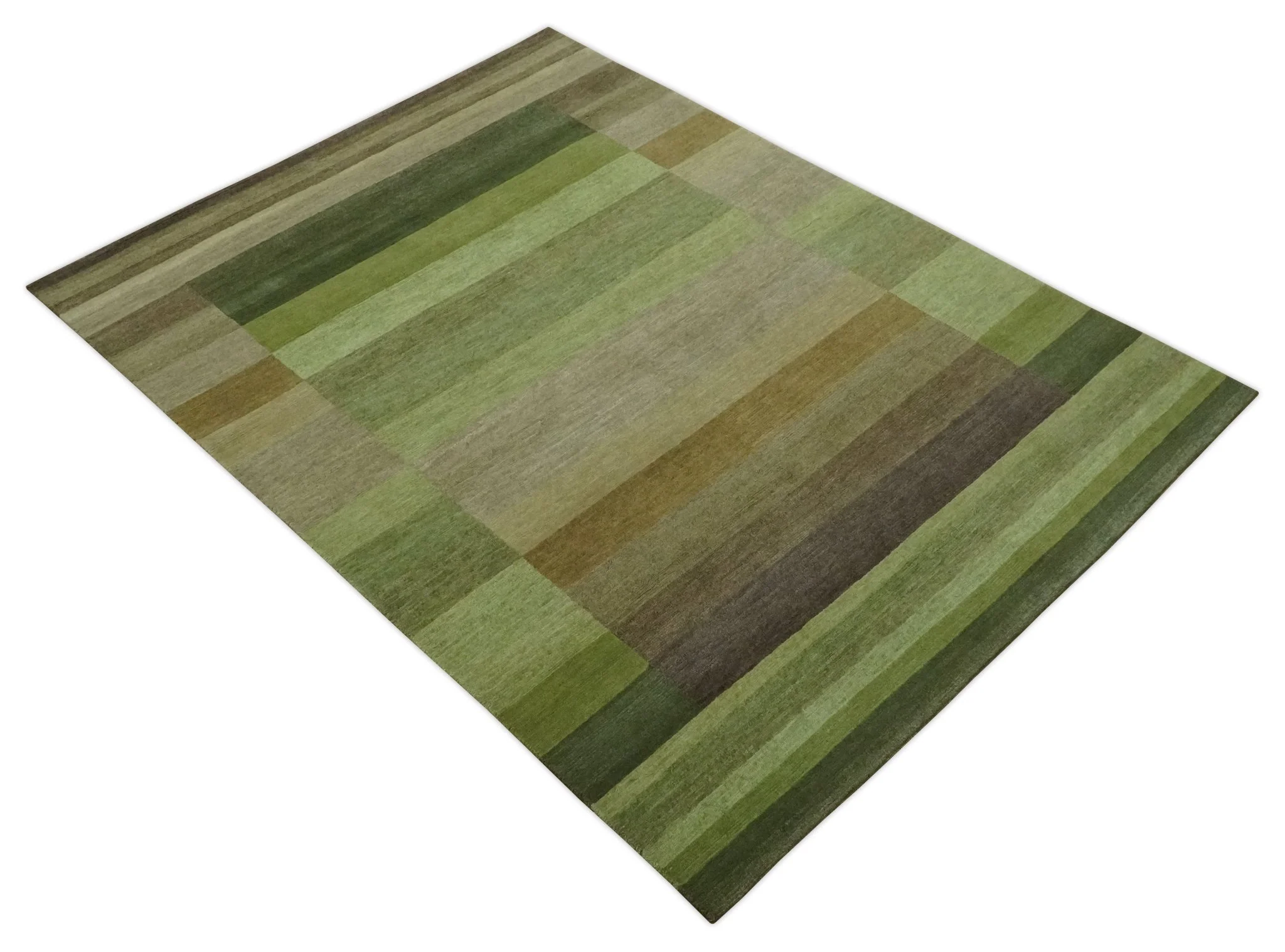 Green and Brown Shades Modern Stripes Design 6x8 Hand loom Wool area Rug - Image 9