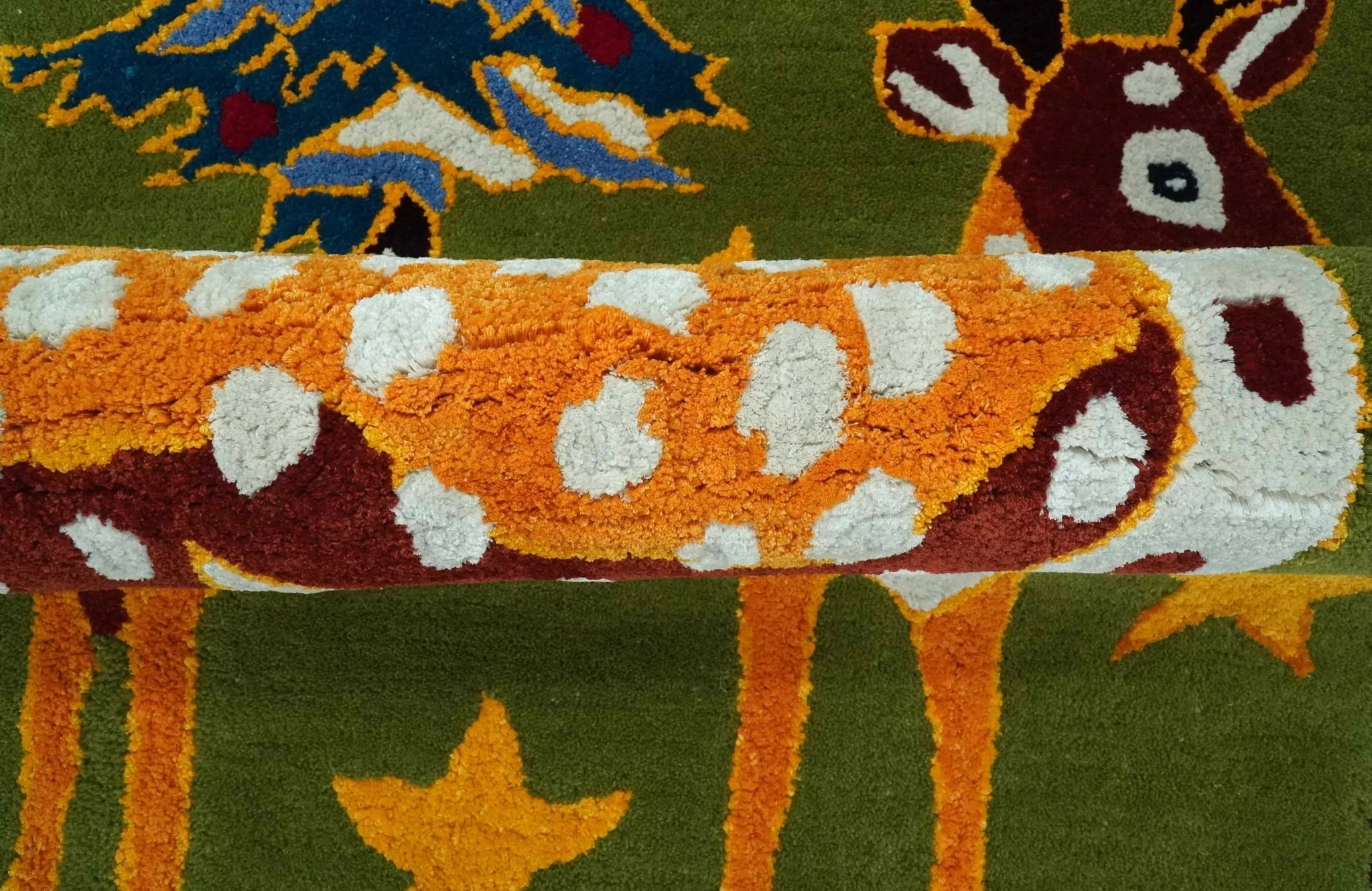 Christmas Rug 2x3 Green and Gold Reindeer Rug for Kids room decor, Playful Kids Rug - Image 3