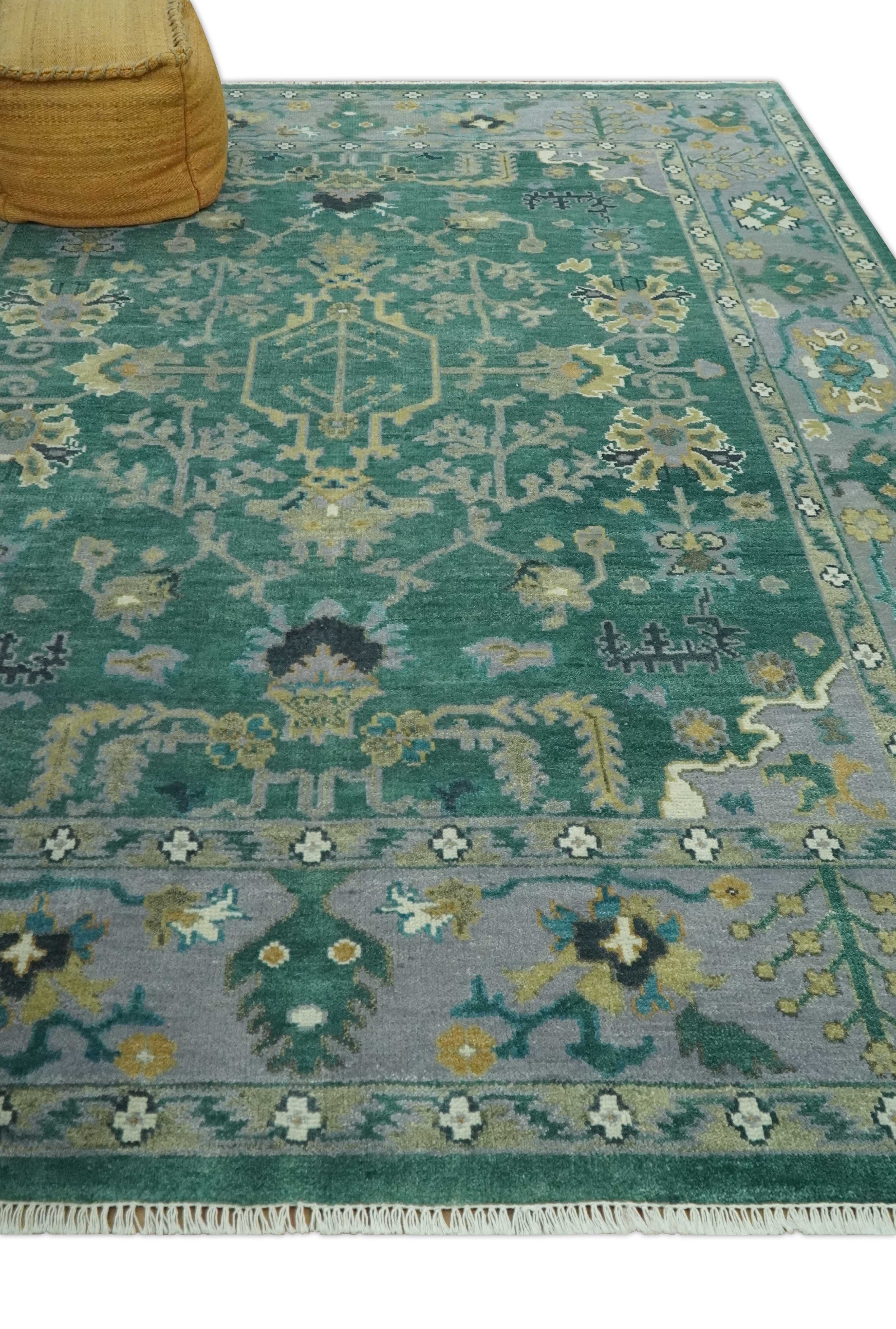 Hand Knotted 8x10 Green and Gray Traditional Turkish Antique Style Wool Area Rug - Image 3