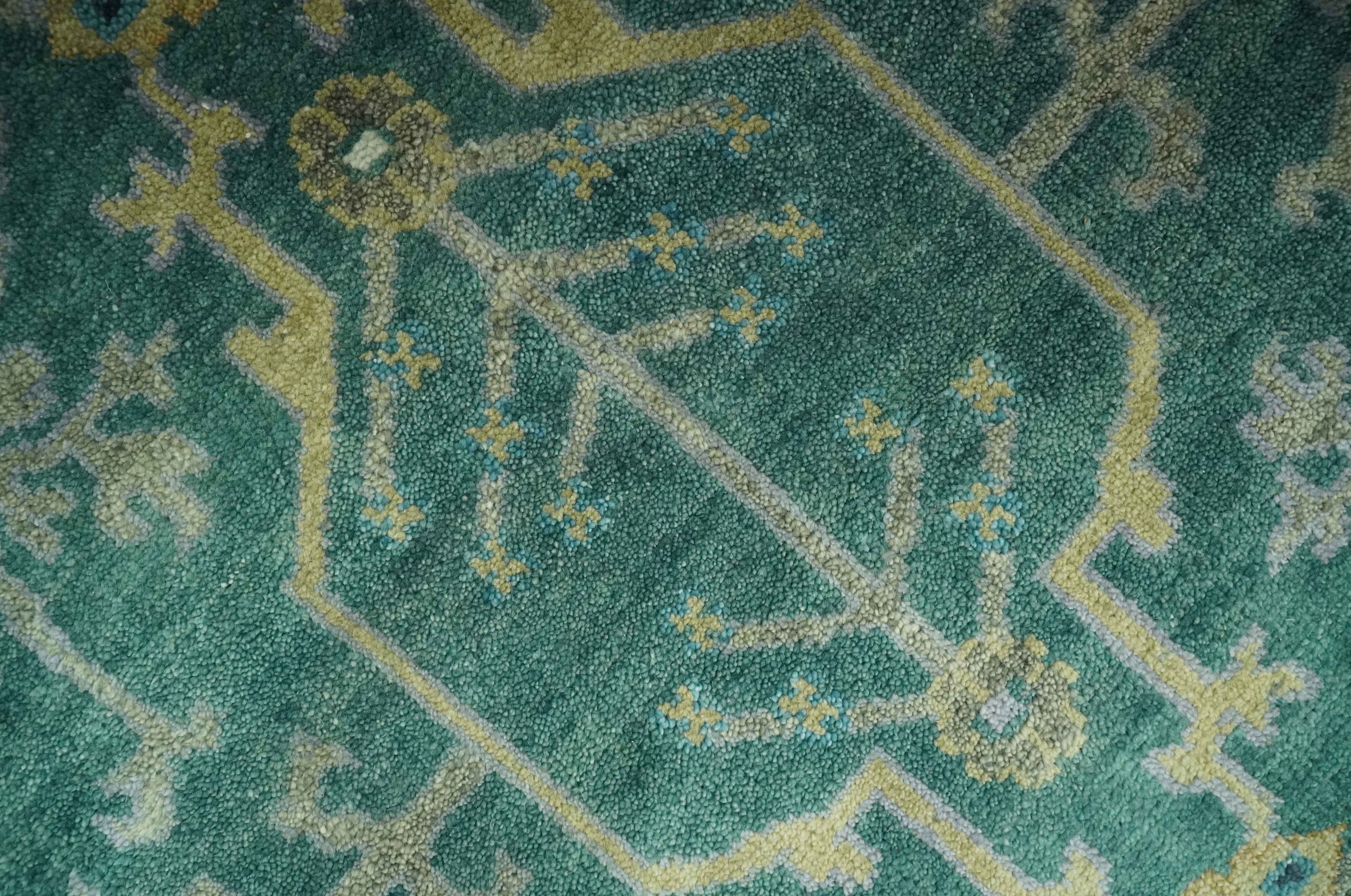Hand Knotted 8x10 Green and Gray Traditional Turkish Antique Style Wool Area Rug - Image 4