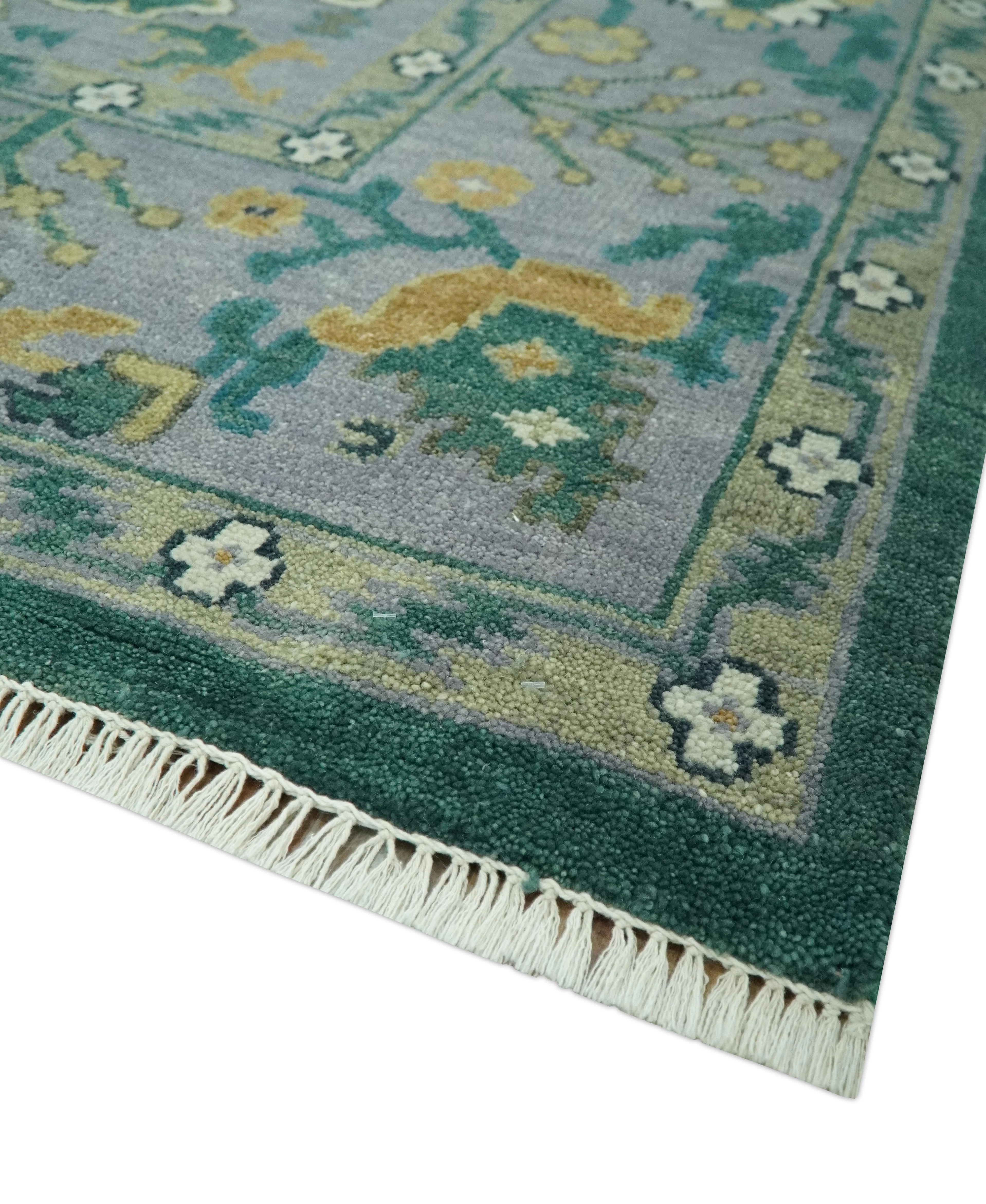 Hand Knotted 8x10 Green and Gray Traditional Turkish Antique Style Wool Area Rug - Image 5