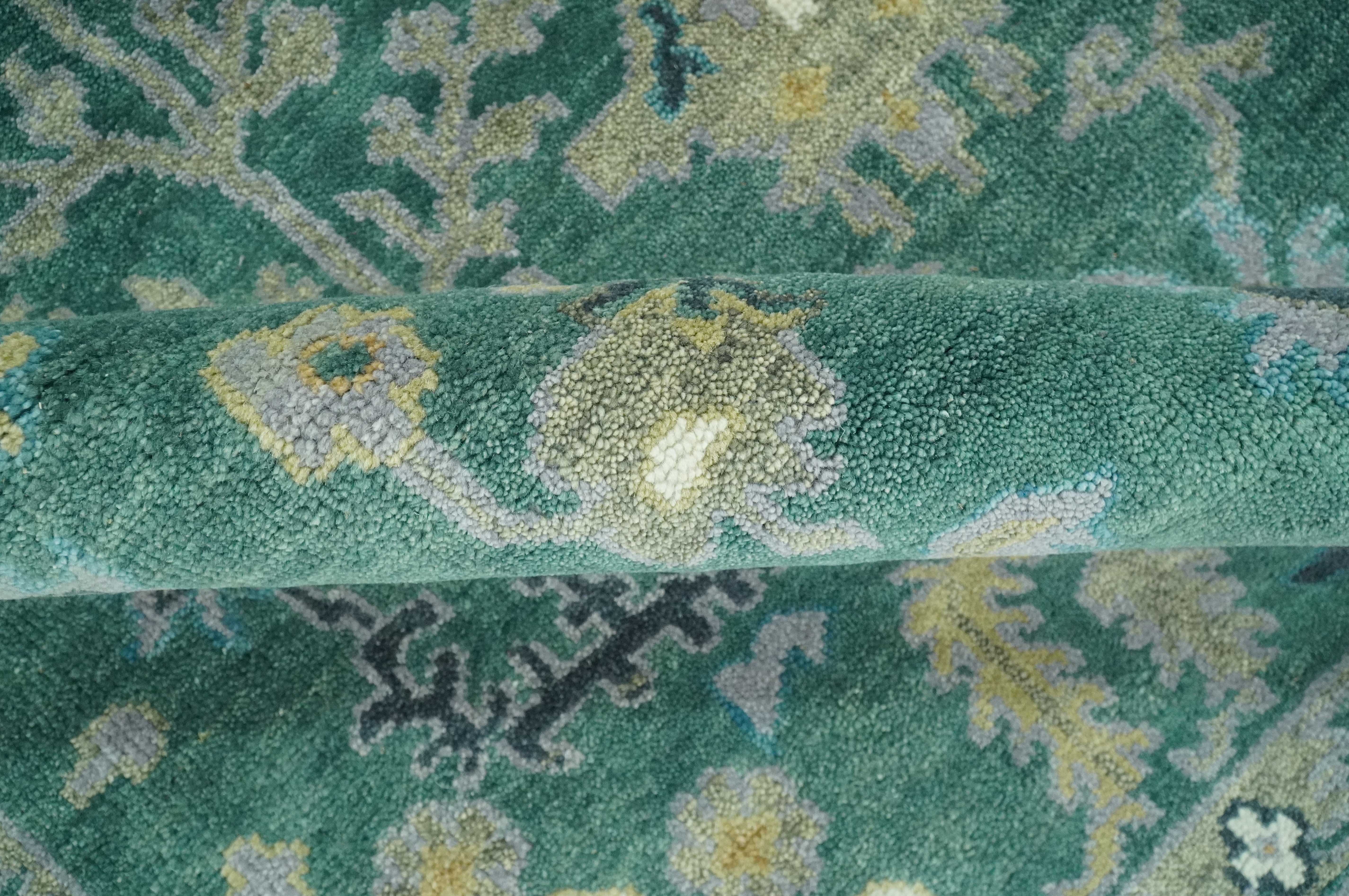 Hand Knotted 8x10 Green and Gray Traditional Turkish Antique Style Wool Area Rug - Image 6