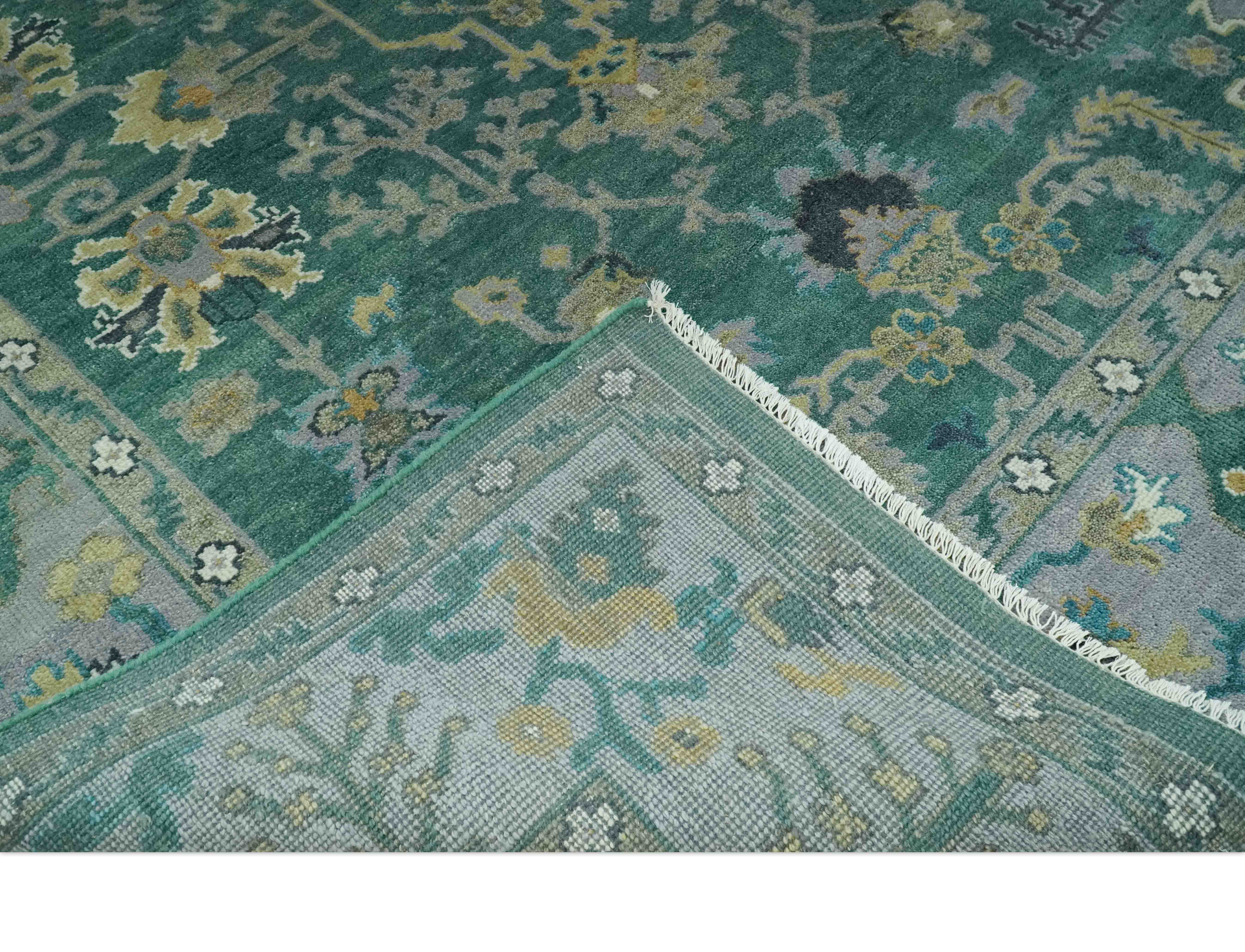 Hand Knotted 8x10 Green and Gray Traditional Turkish Antique Style Wool Area Rug - Image 7